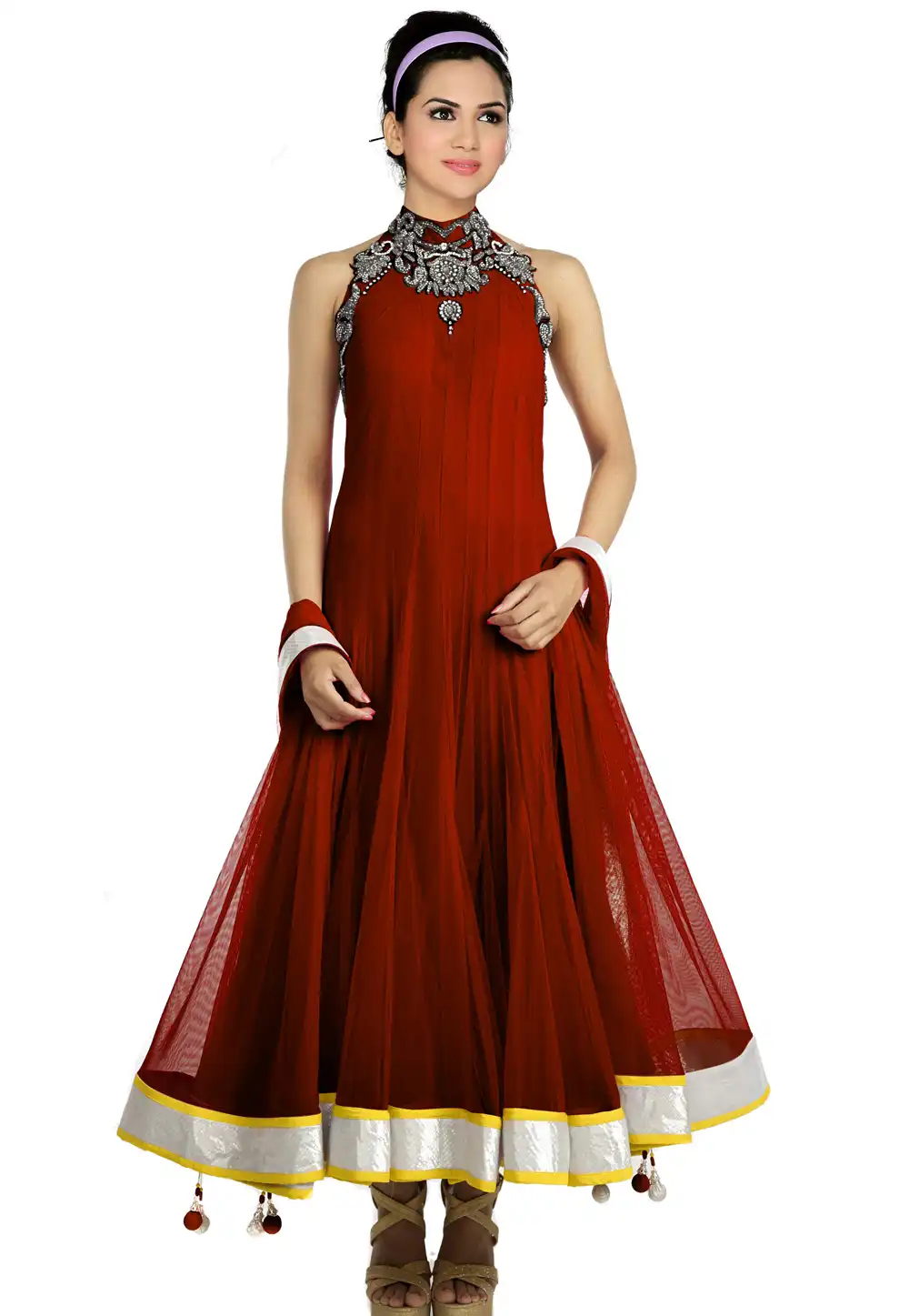 Maroon Net Readymade Long Anarkali Suit 321757