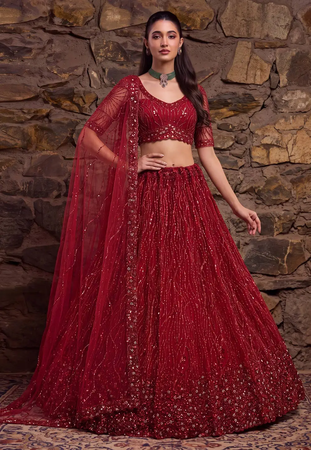 Maroon Net Wedding Lehenga Choli 332642