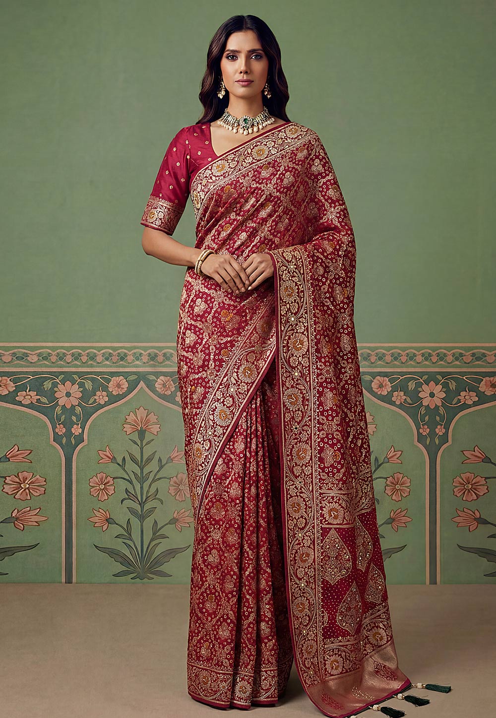 Maroon Pashmina Saree With Blouse 328853