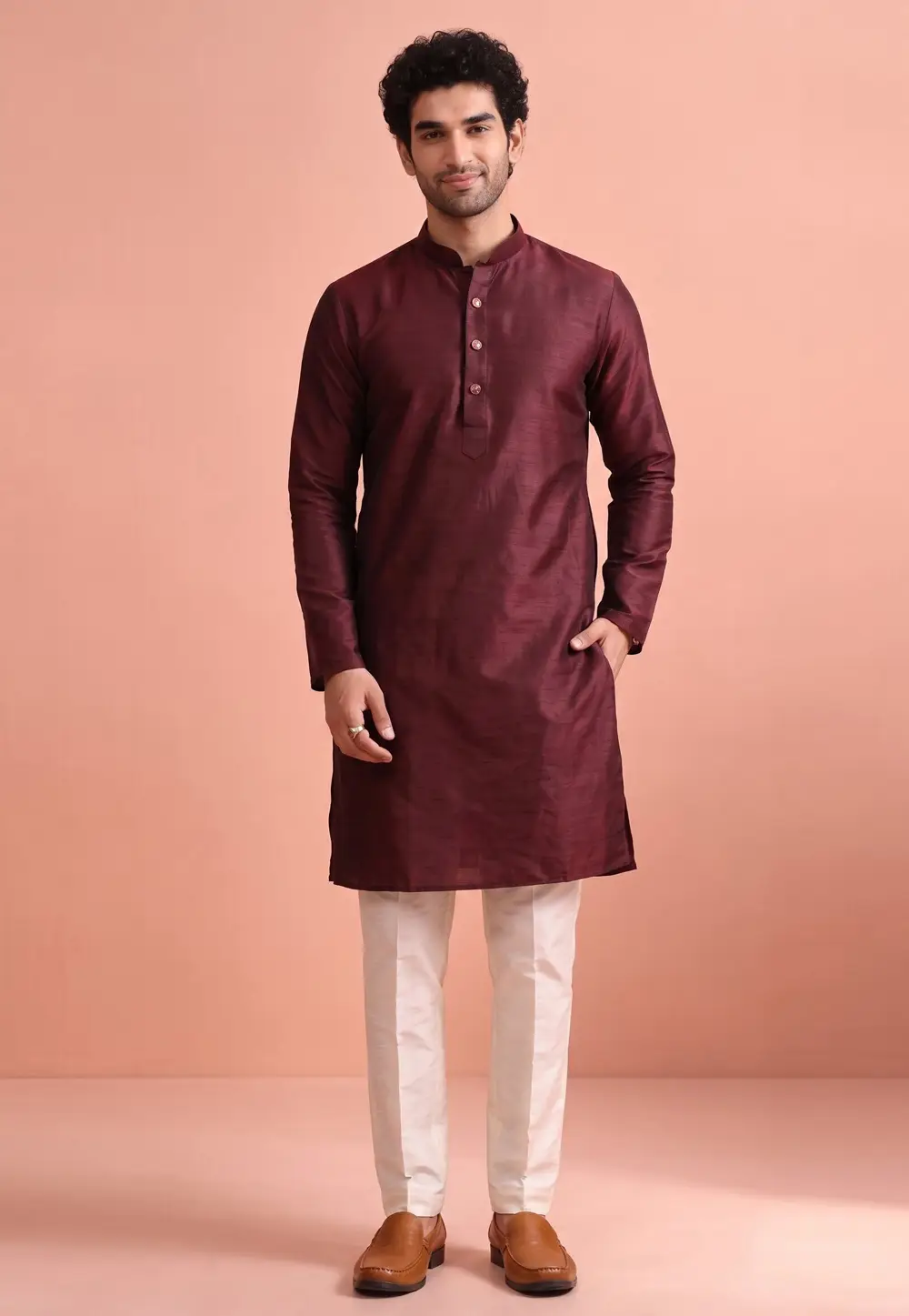 Maroon Raw Silk Kurta Pajama 332388
