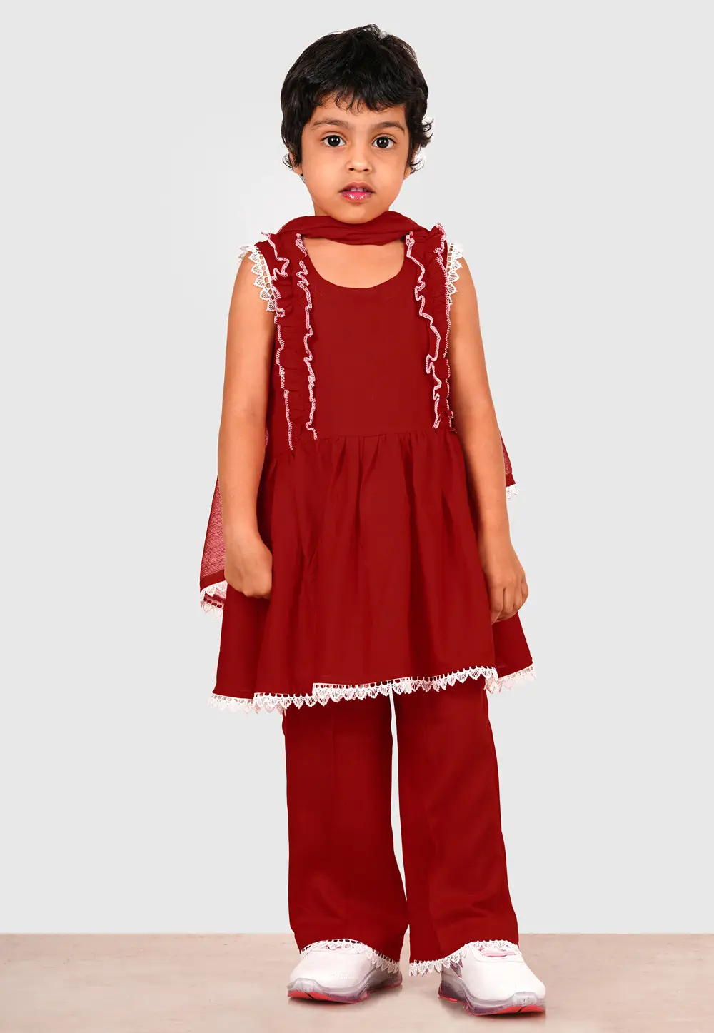 Maroon Rayon Girls Palazzo Suit 335721