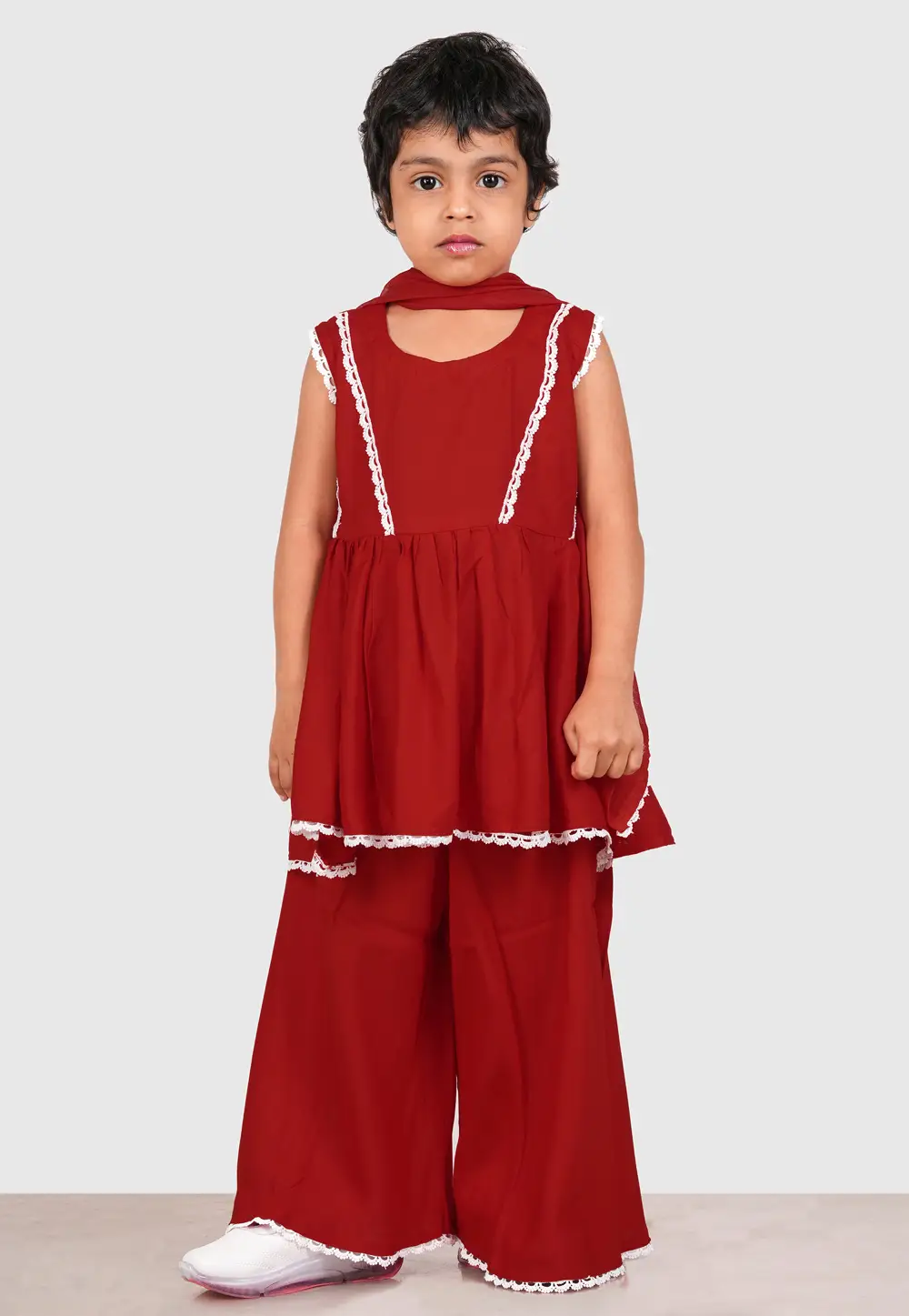 Maroon Rayon Girls Palazzo Suit 335731