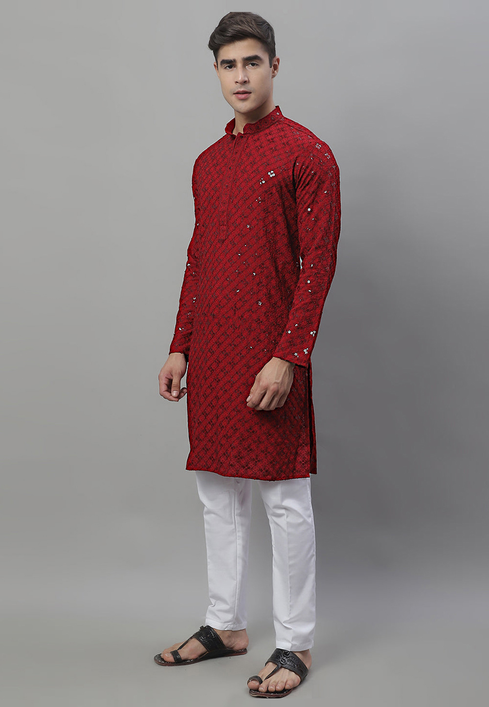 Maroon Rayon Kurta Pajama 281696