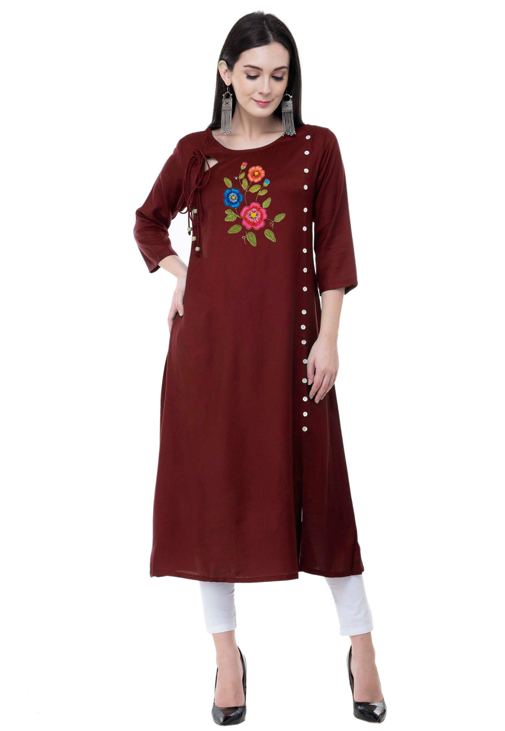 Maroon Rayon Kurta Set With Legging 306786