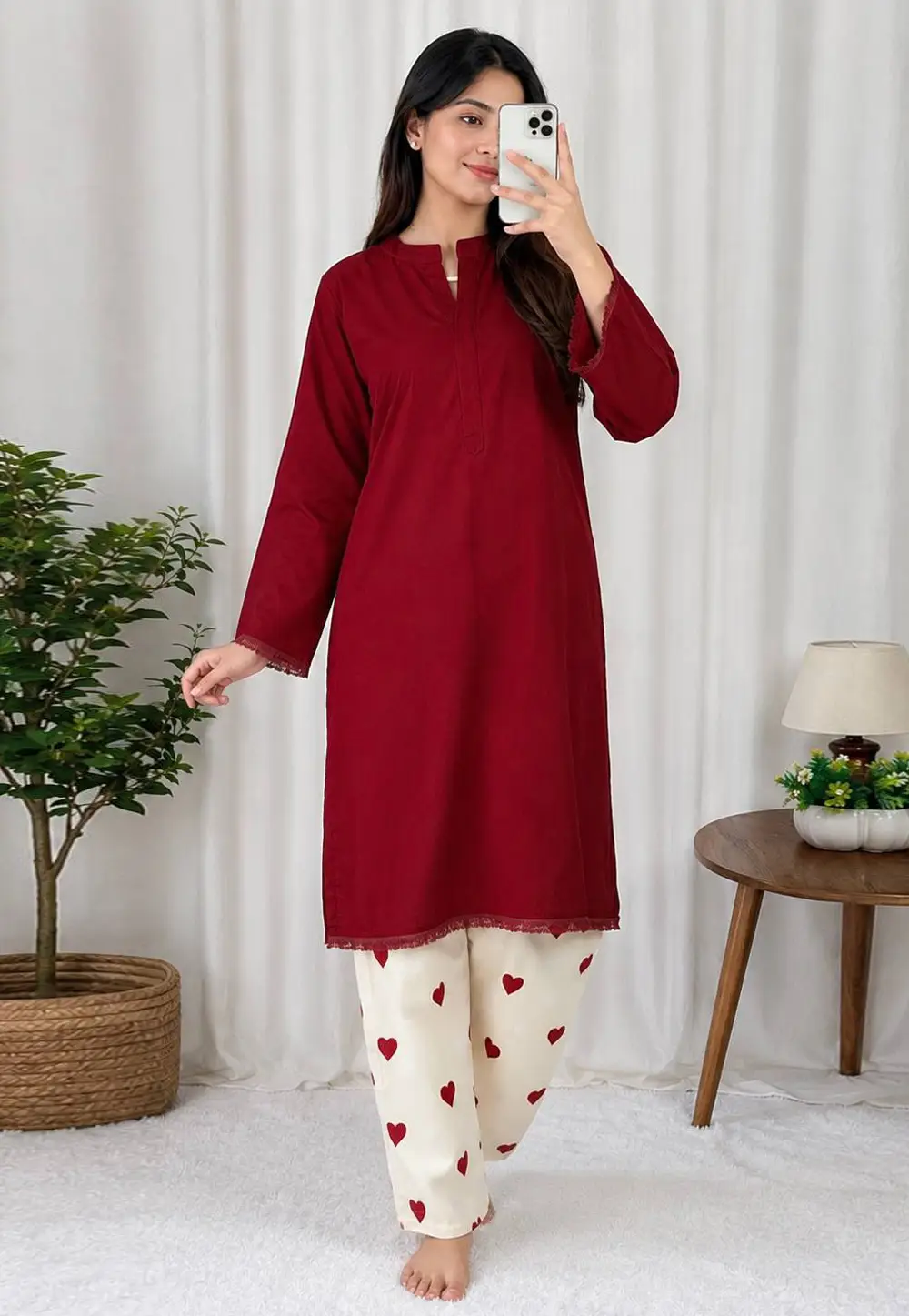 Maroon Rayon Kurta Set With Palazzo 331197