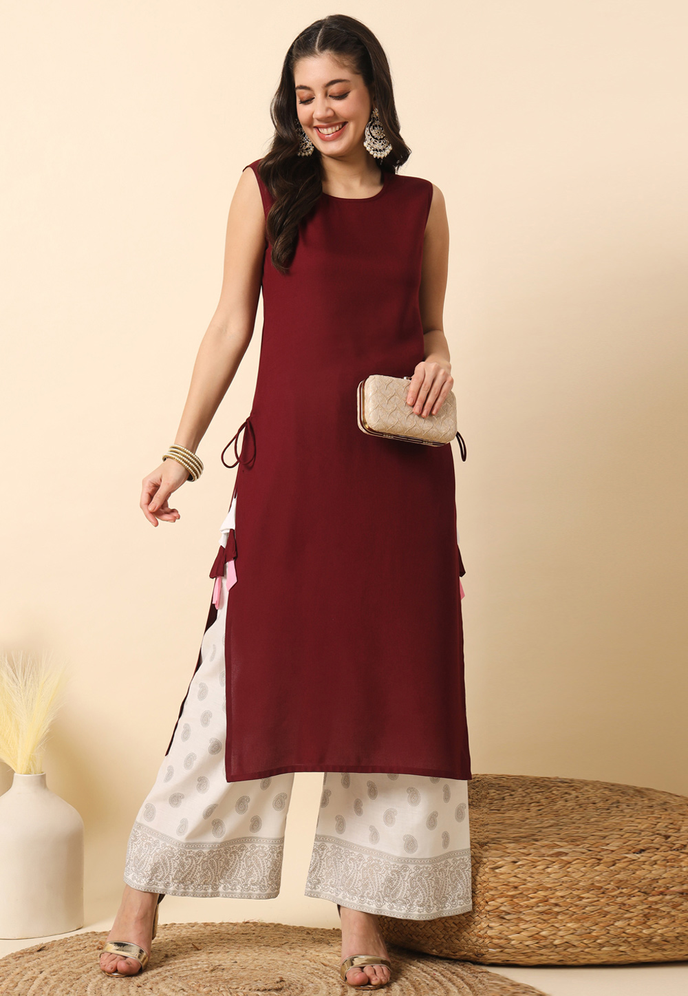 Maroon Rayon Long Tunic 308267