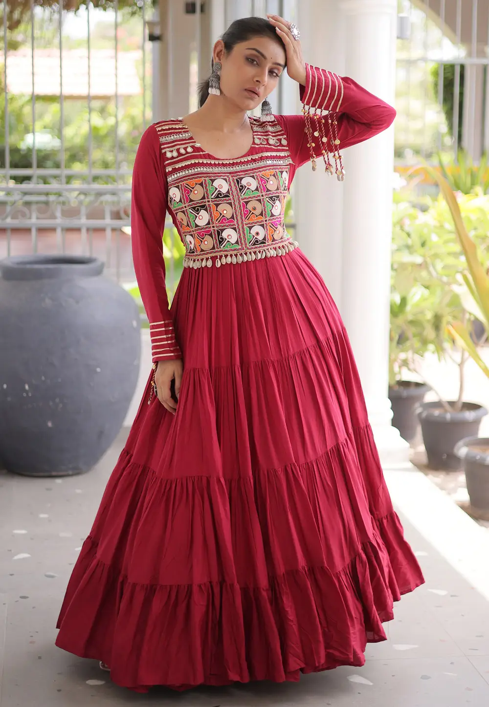 Maroon Rayon Navratri Wear Gown 333329