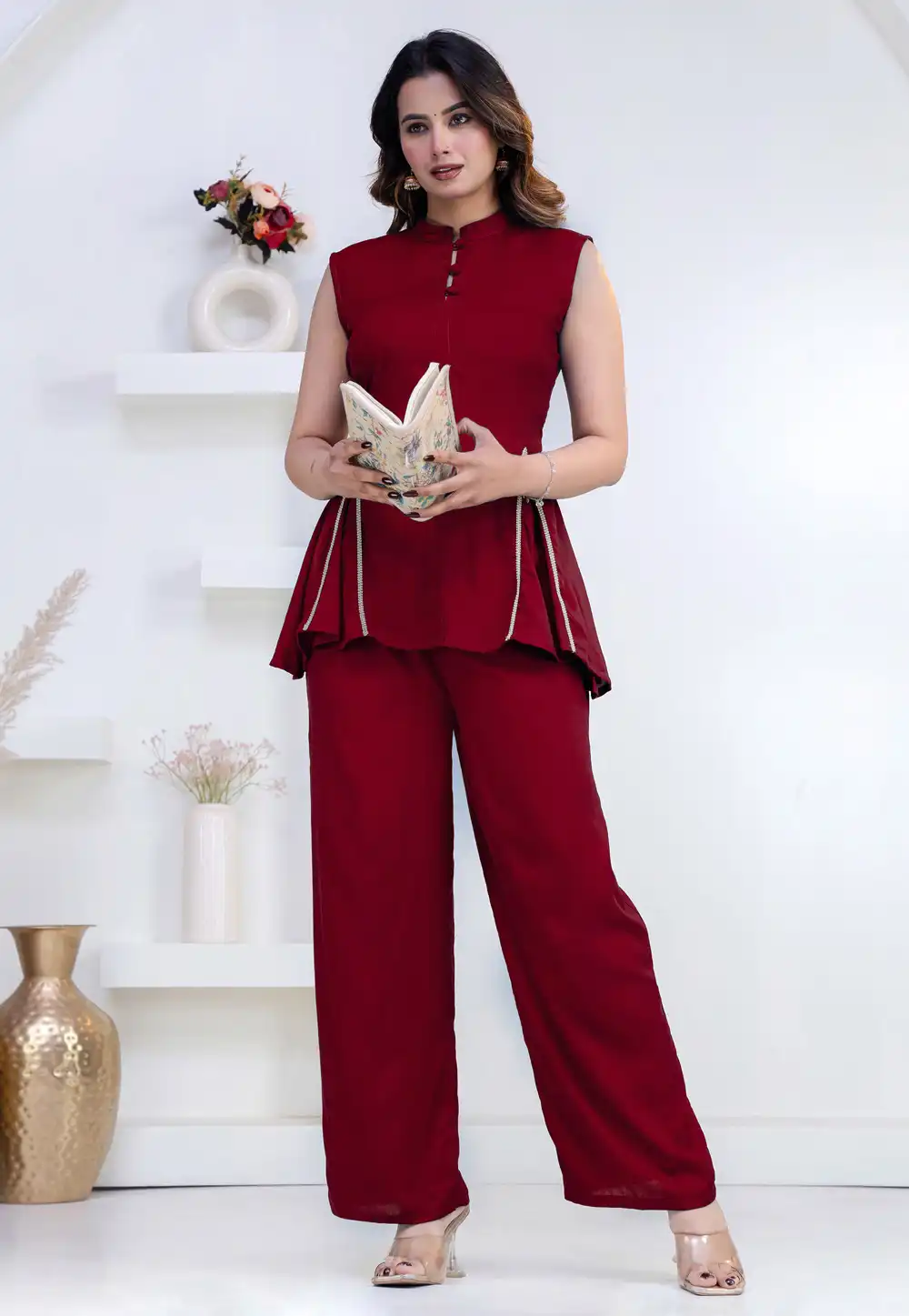 Maroon Rayon Peplum Salwar Kameez 327297