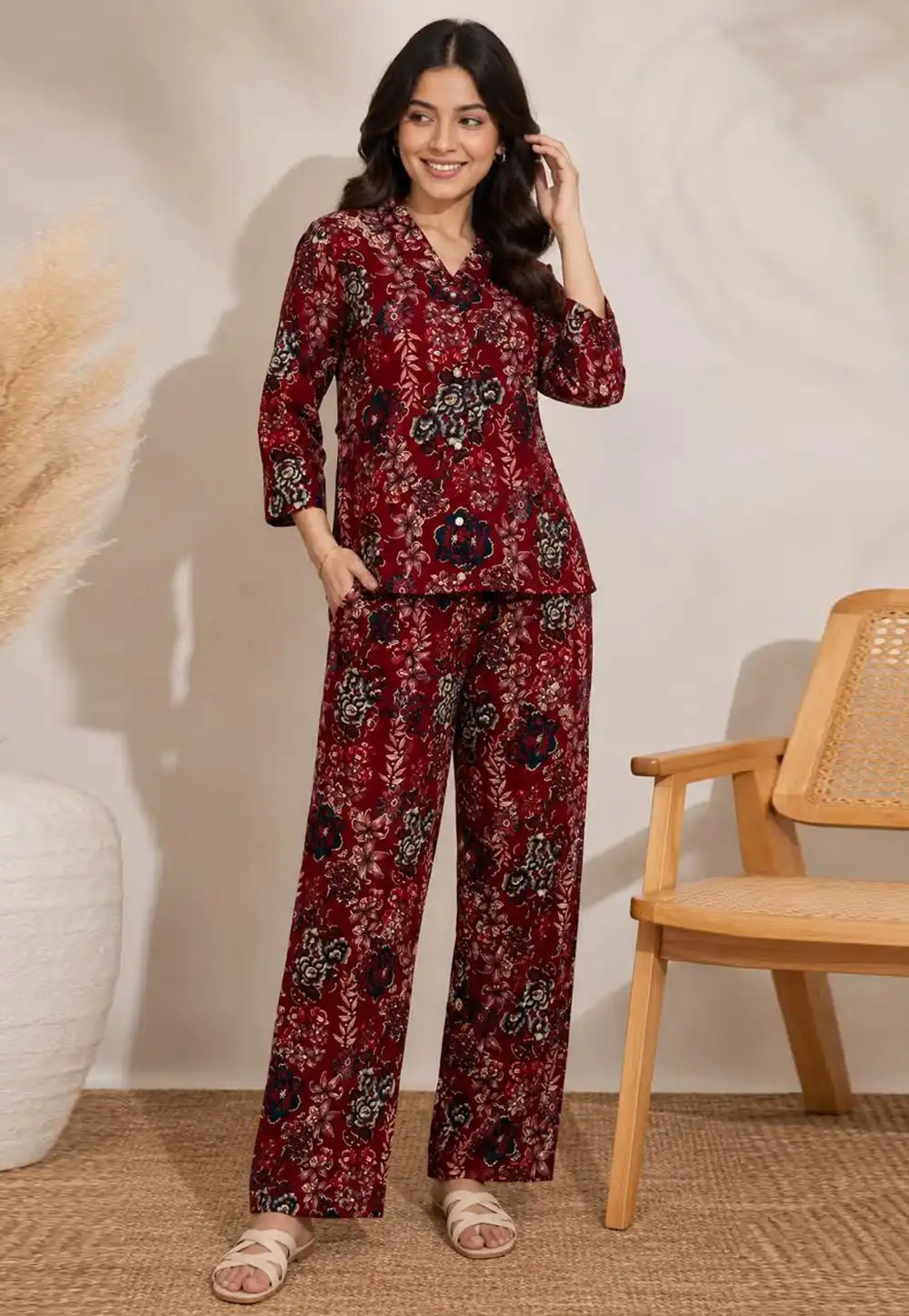 Maroon Rayon Printed Co-Ords Set 330604