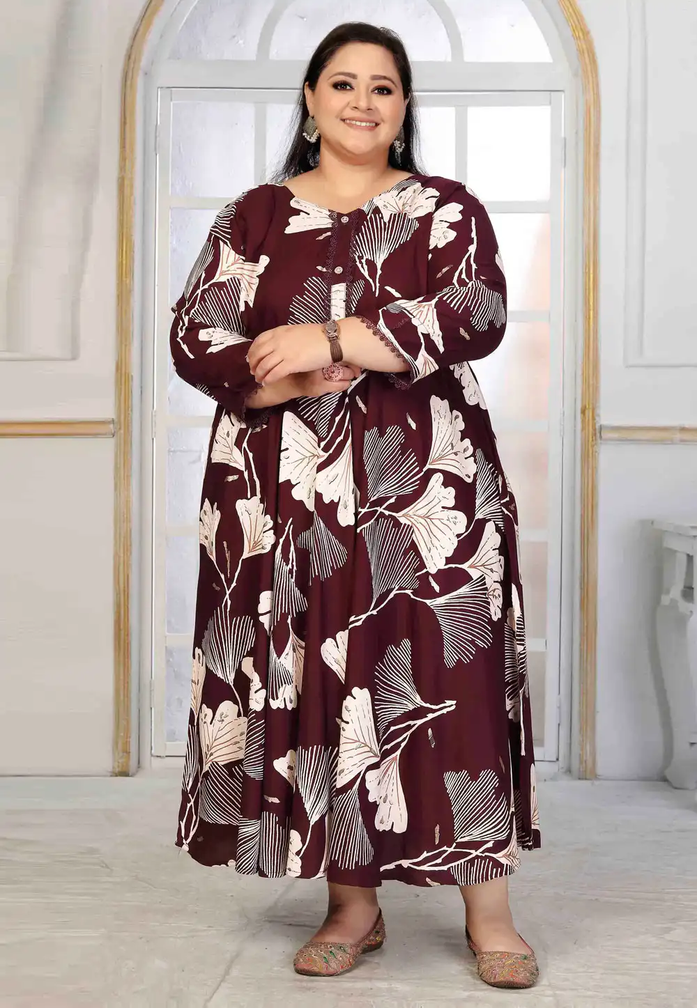 Maroon Rayon Printed Long Tunic 312216