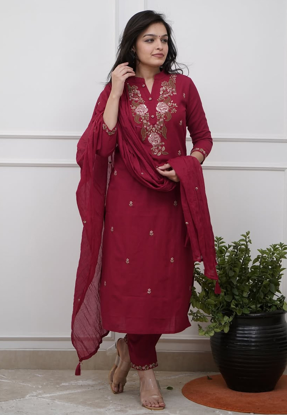 Maroon Rayon Readymade Pakistani Suit 312718