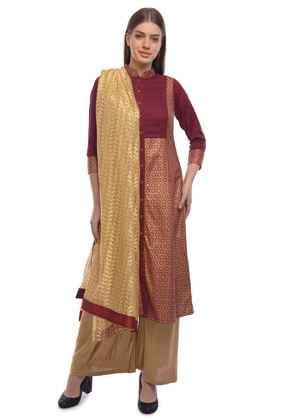 Maroon Rayon Readymade Palazzo Suit 322162