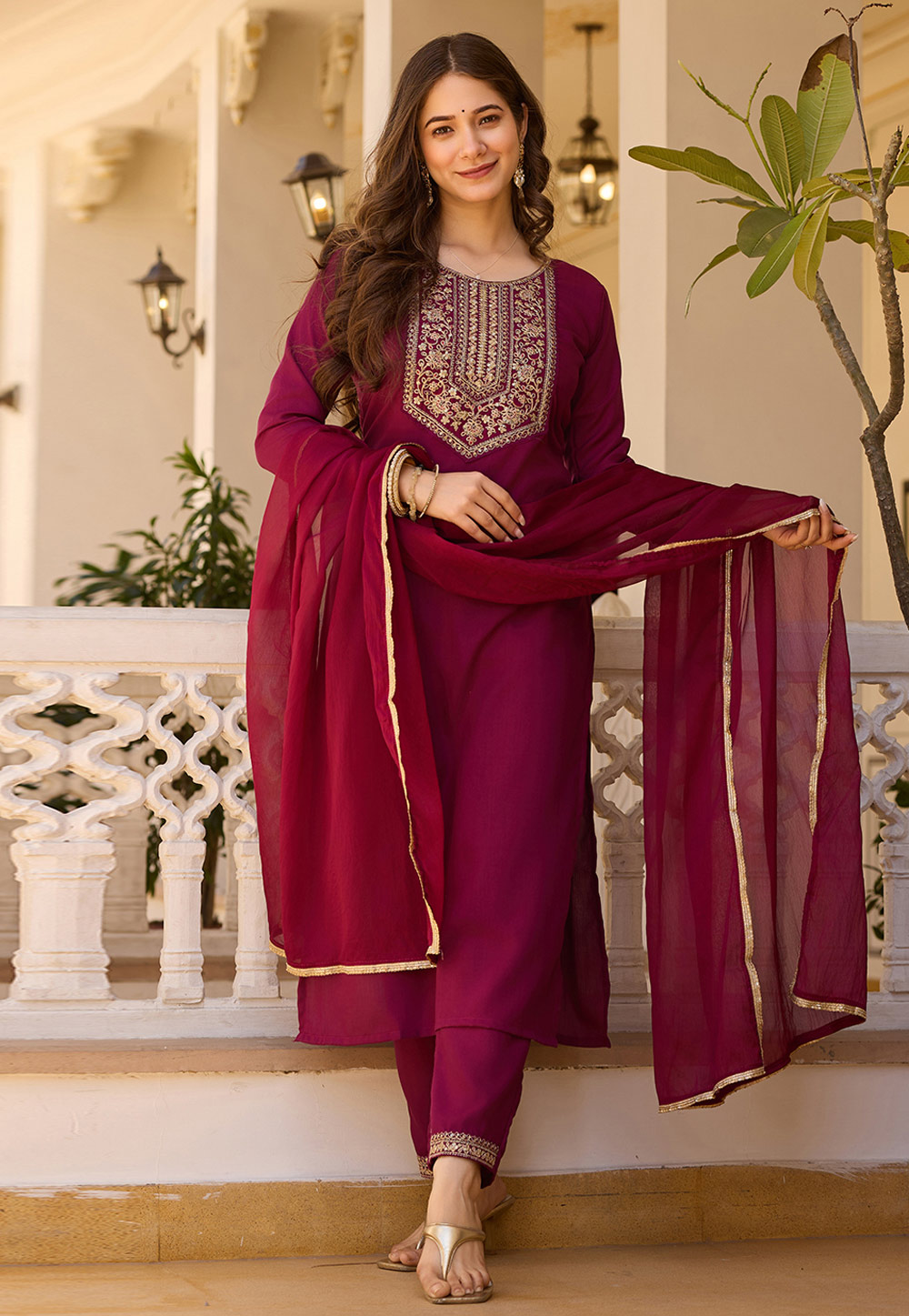 Maroon Rayon Readymade Pant Style Suit 308104