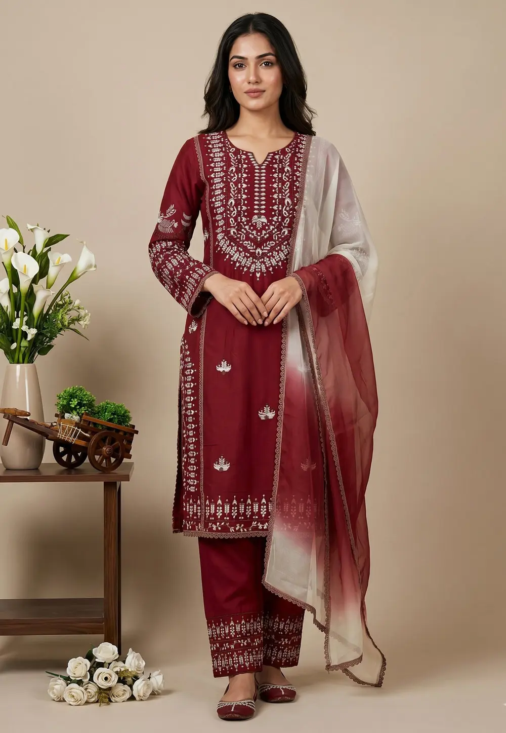 Maroon Rayon Readymade Pant Style Suit 332013