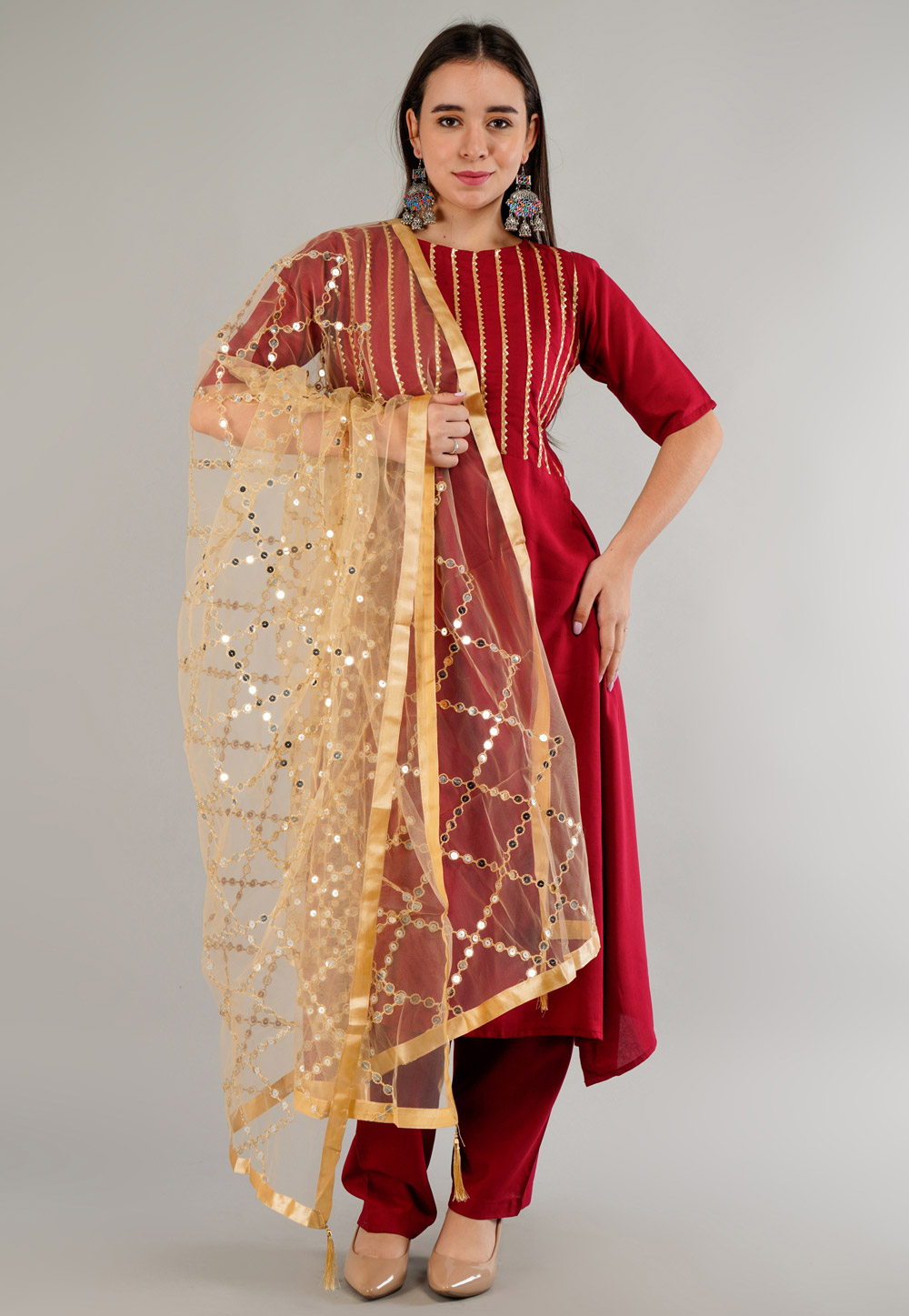 Maroon Rayon Readymade Pant Style Suit 282799