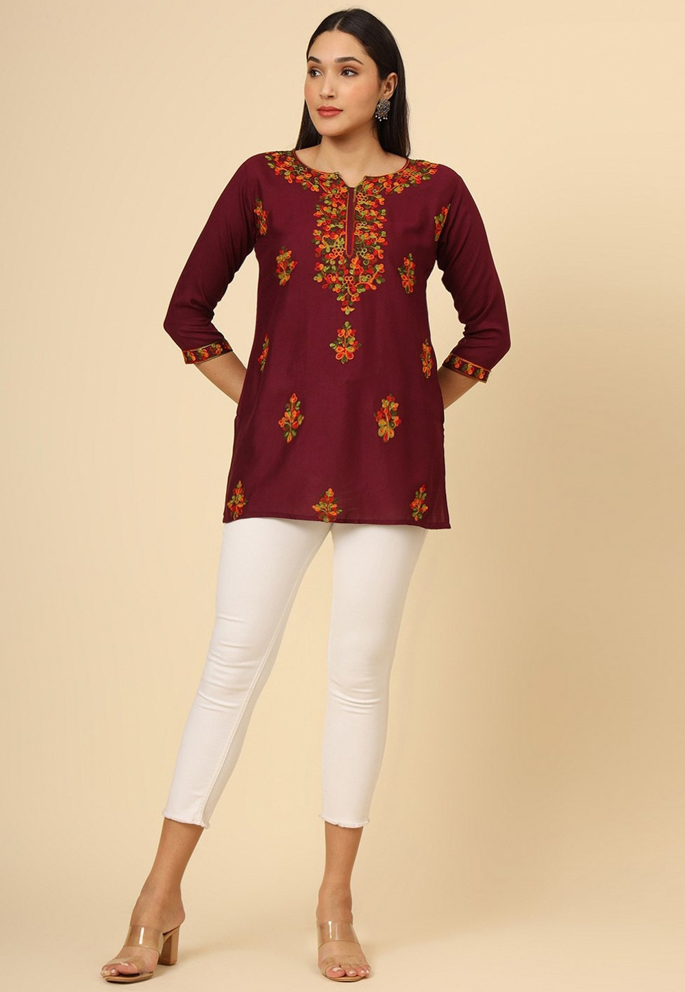 Maroon Rayon Short Kurti 312616