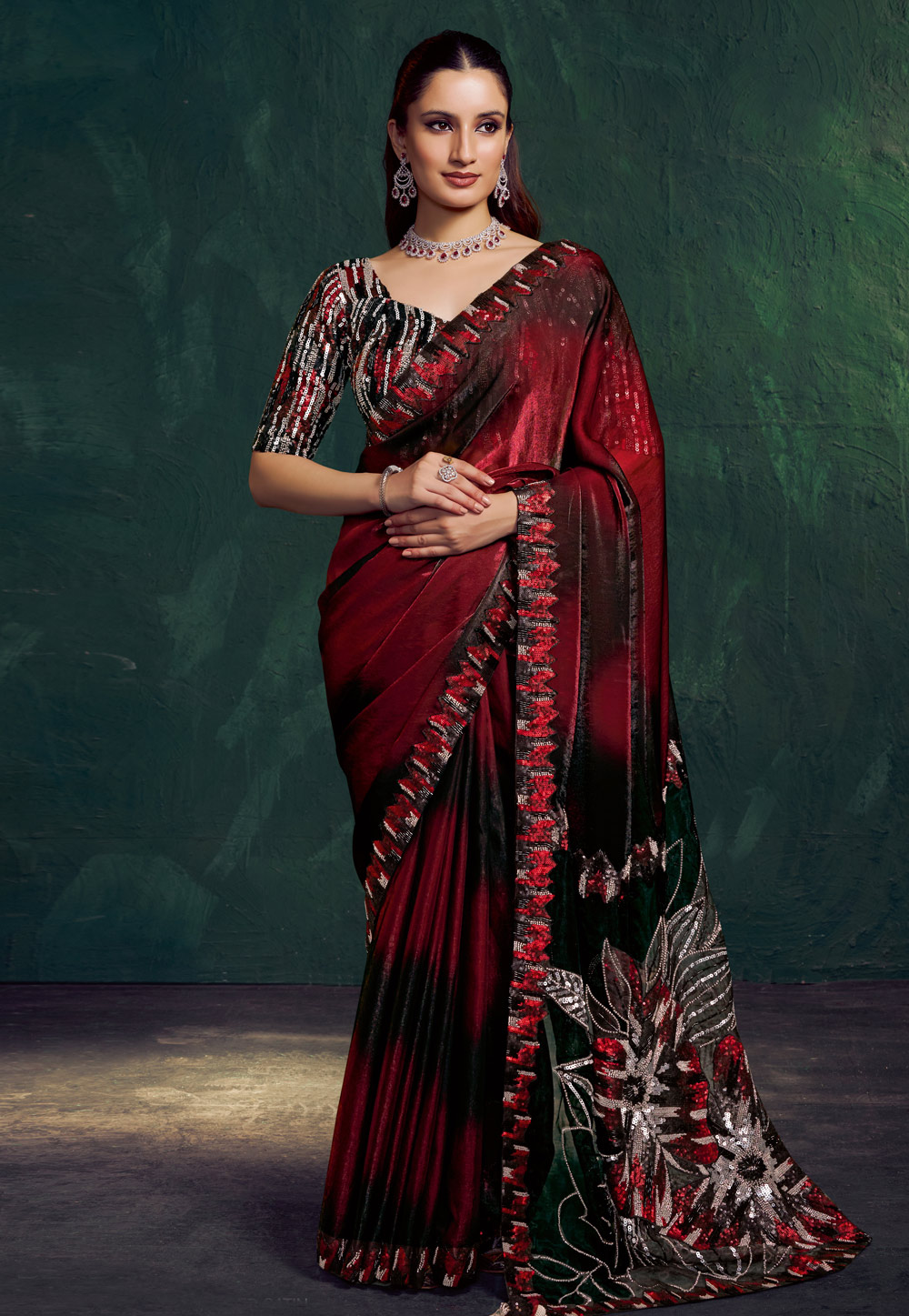 Maroon Satin Designer Saree 322944