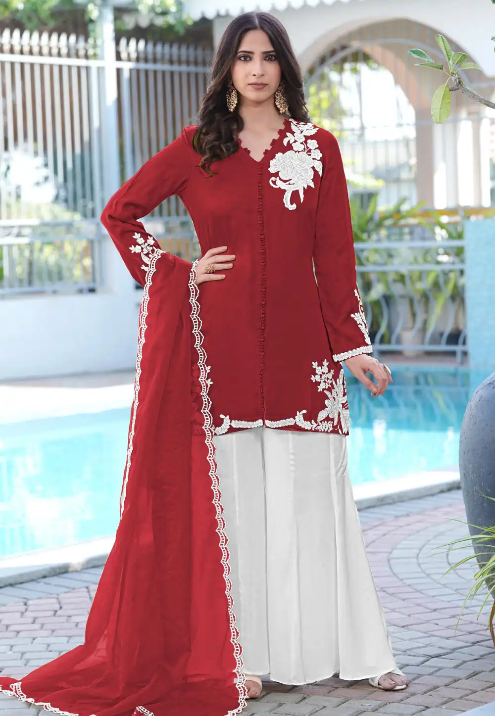 Maroon Satin Readymade Pakistani Suit 325061