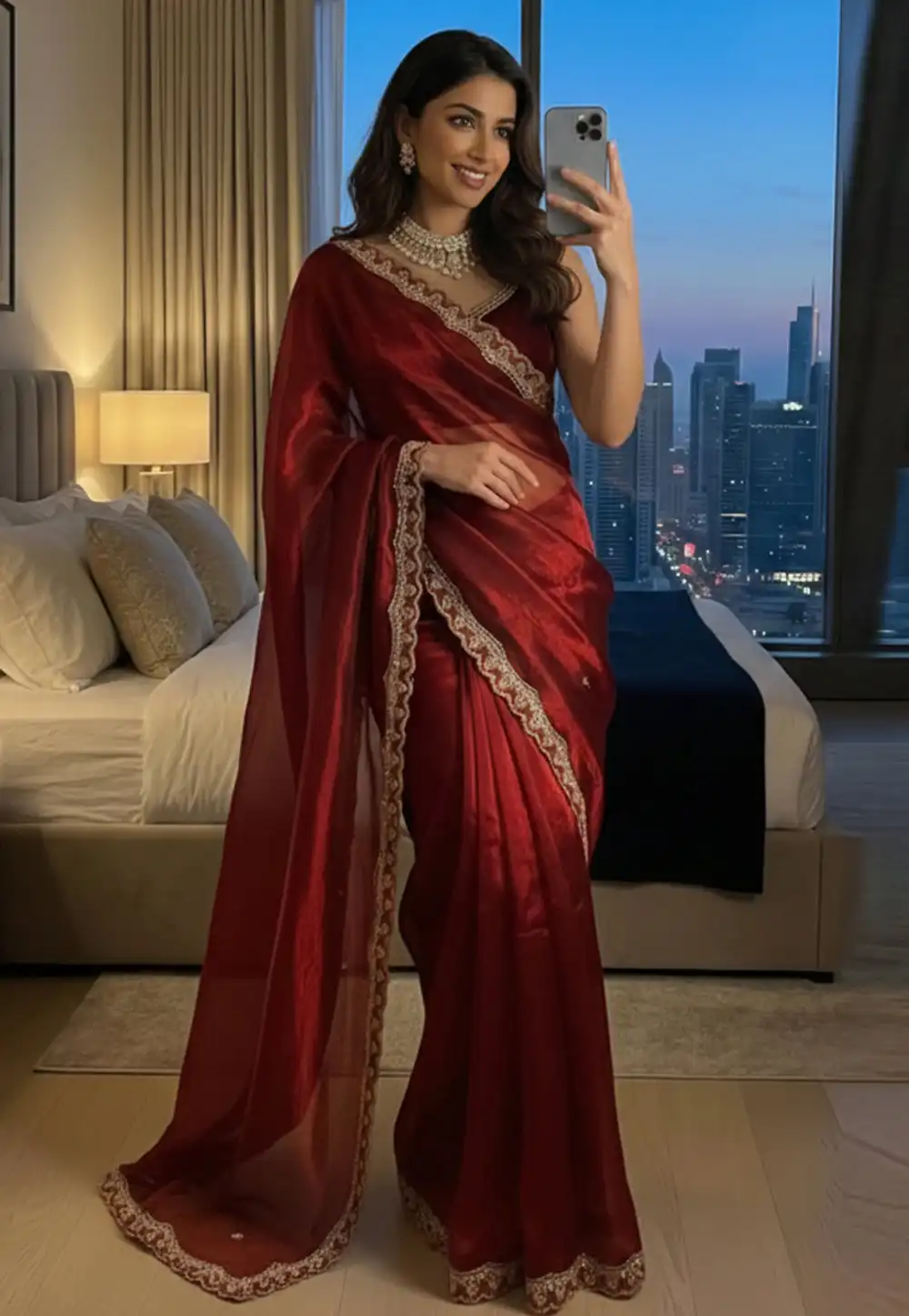Maroon Satin Saree With Blouse 330037