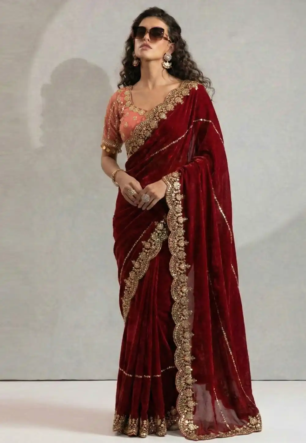 Maroon Satin Saree With Blouse 330093