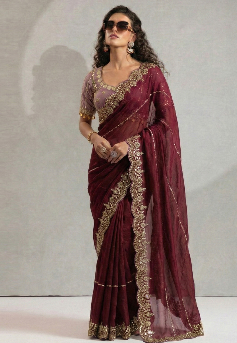 Maroon Satin Saree With Blouse 330097