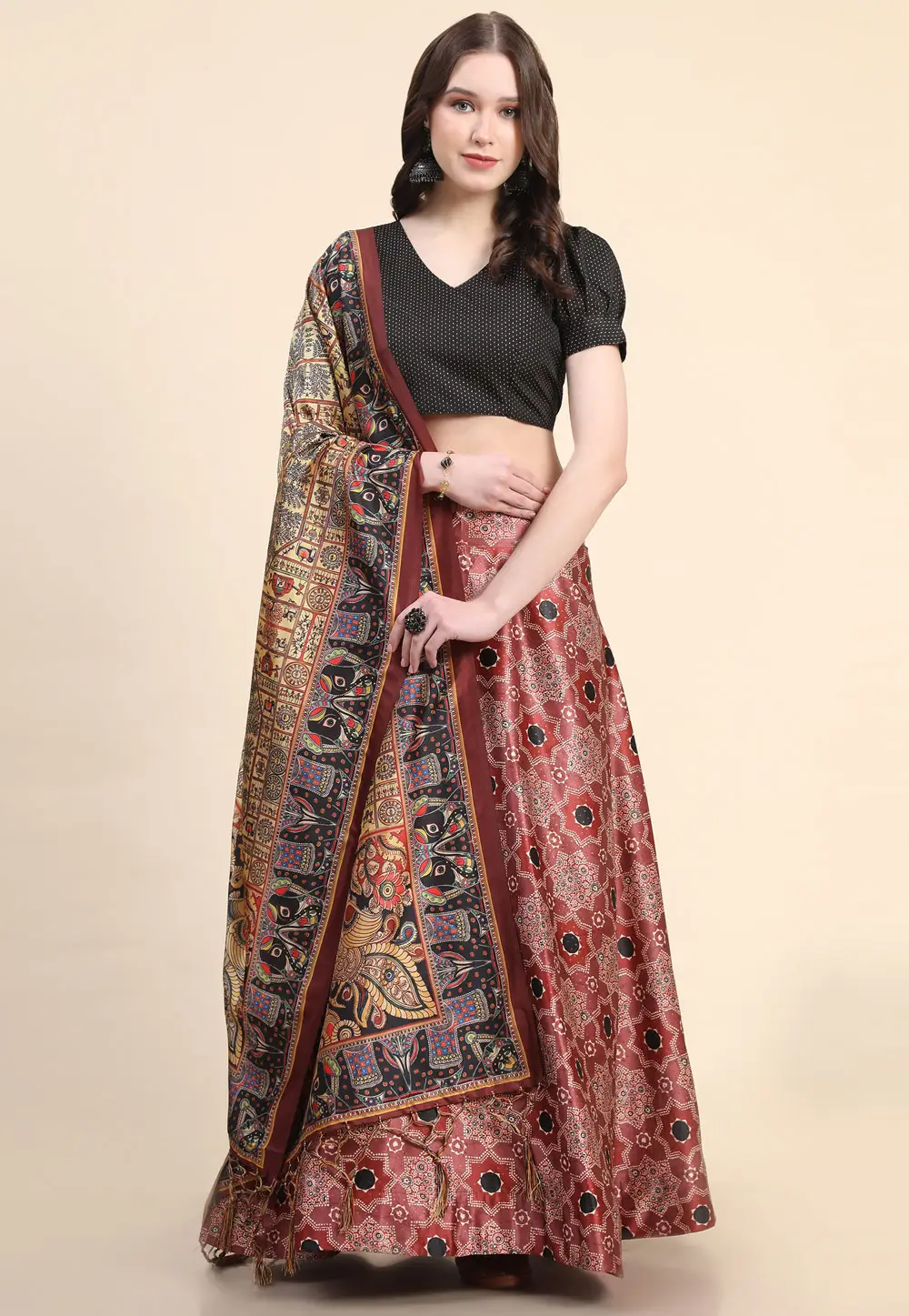 Maroon Satin Silk A Line Lehenga Choli 333530