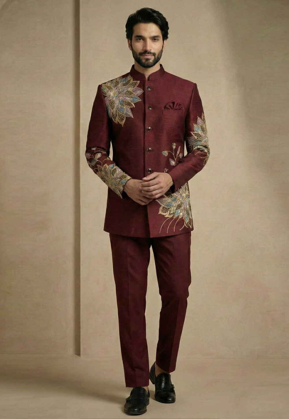 Maroon Satin Silk Jodhpuri Suit 324314