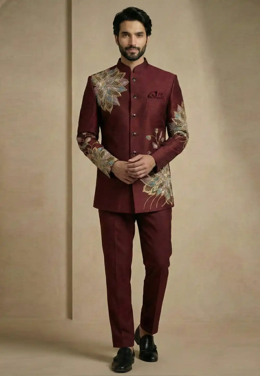 Maroon Satin Silk Jodhpuri Suit 324314