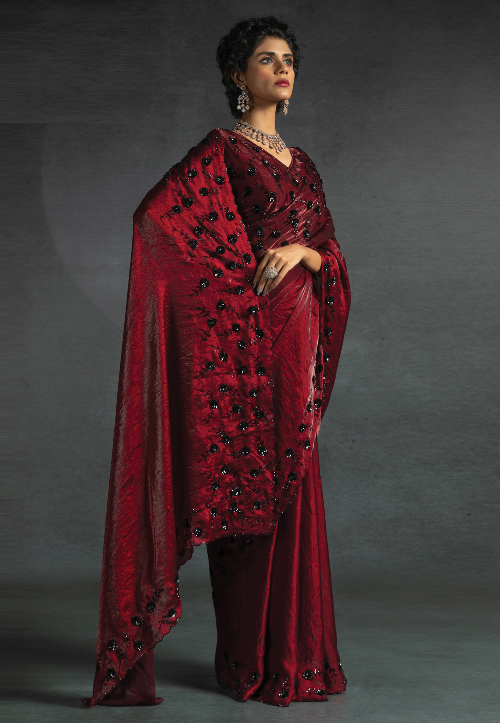 Maroon Satin Silk Saree With Blouse 307691