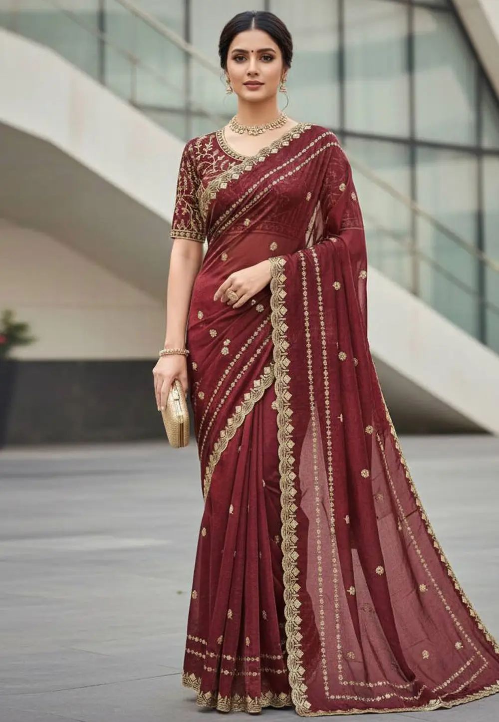 Maroon Satin Silk Saree With Blouse 333061