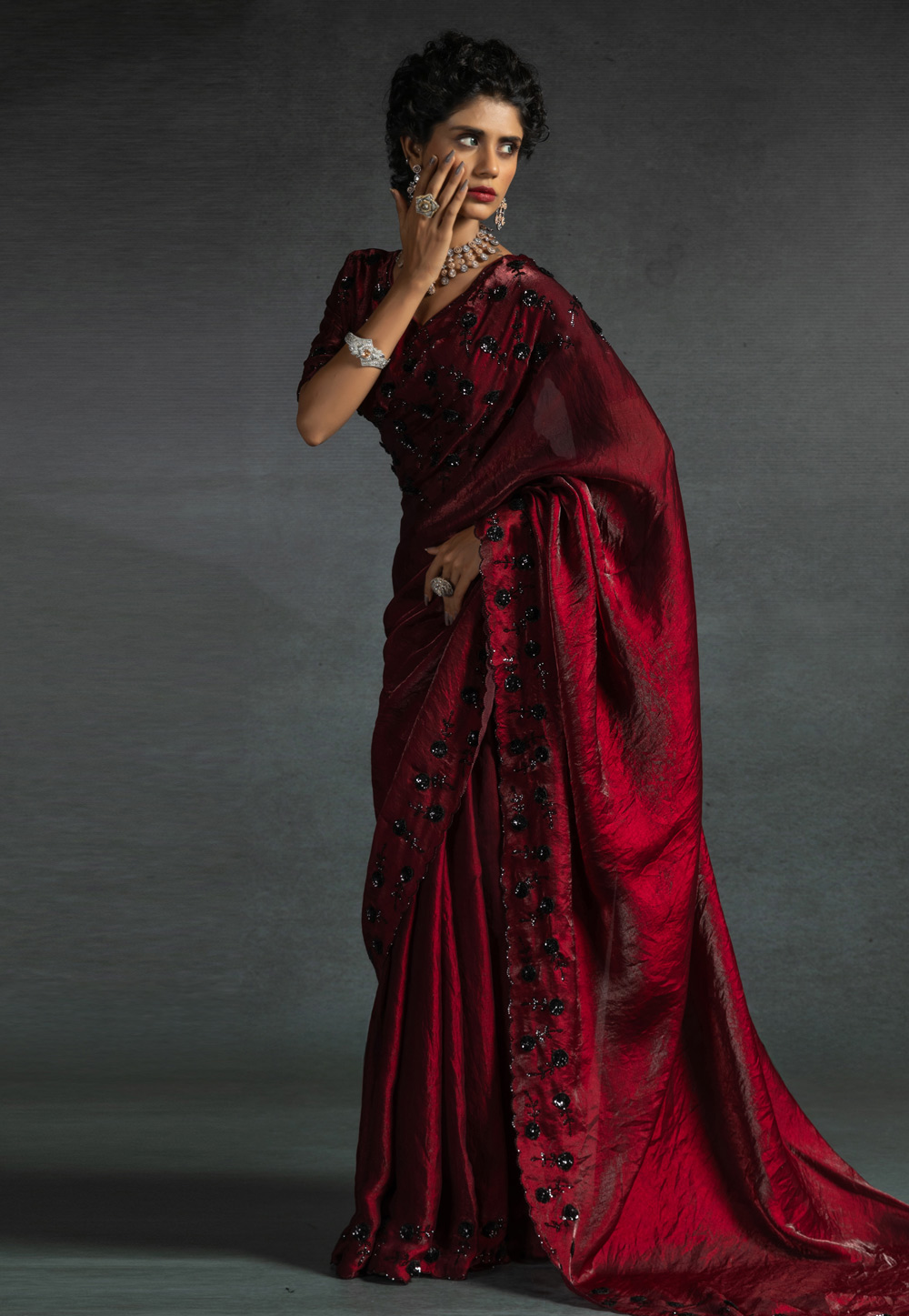 Maroon Satin Silk Saree With Blouse 307993