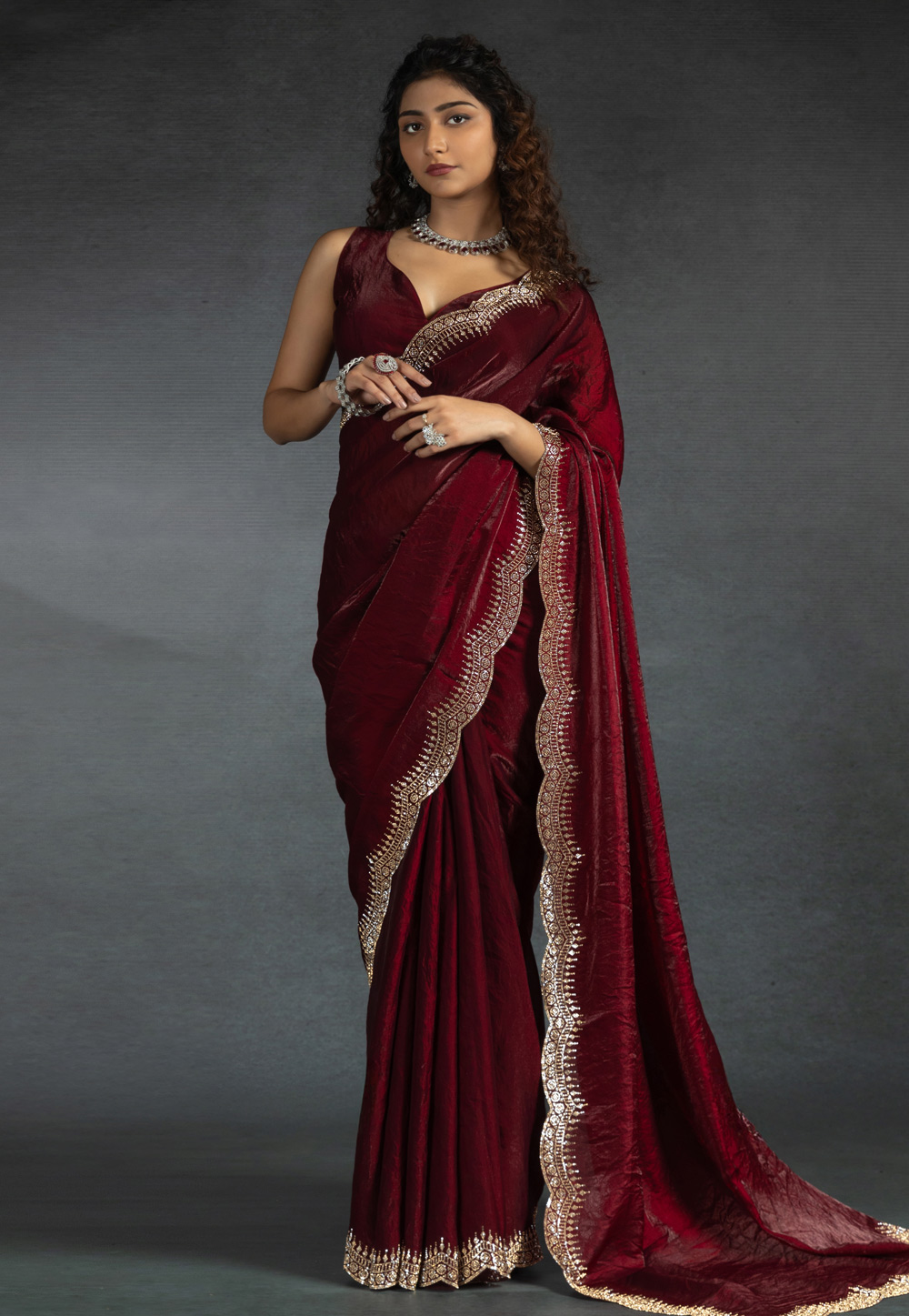 Maroon Satin Silk Saree With Blouse 307984