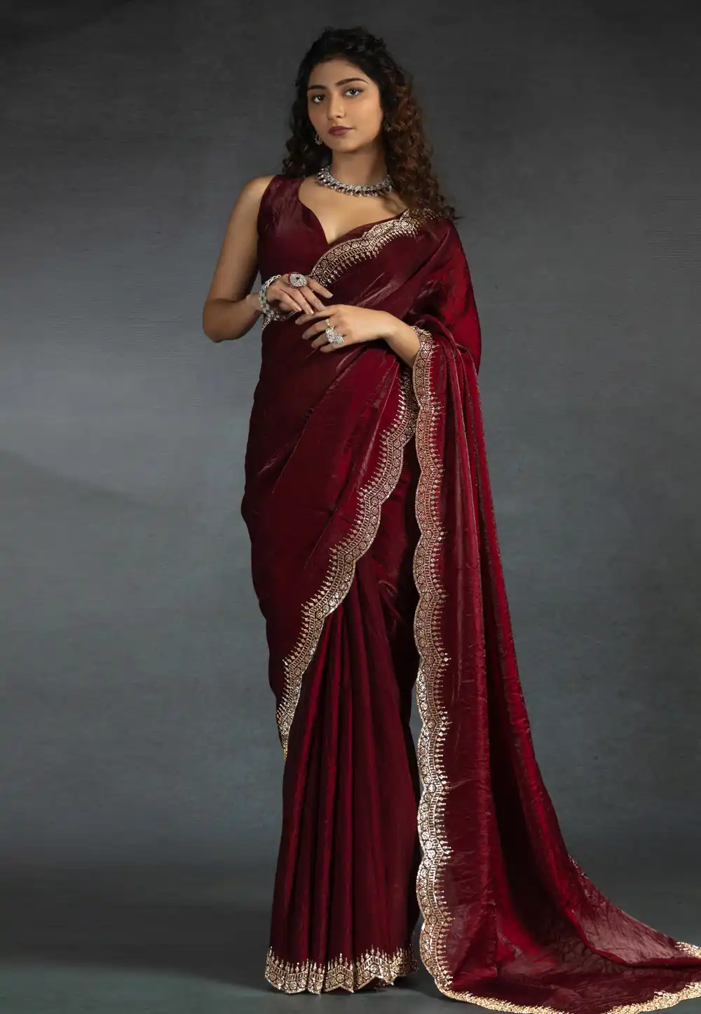 Maroon Satin Silk Saree With Blouse 307984
