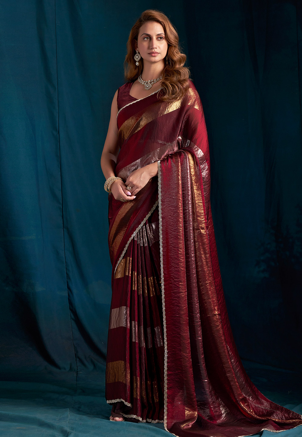 Maroon Satin Silk Saree With Blouse 328090