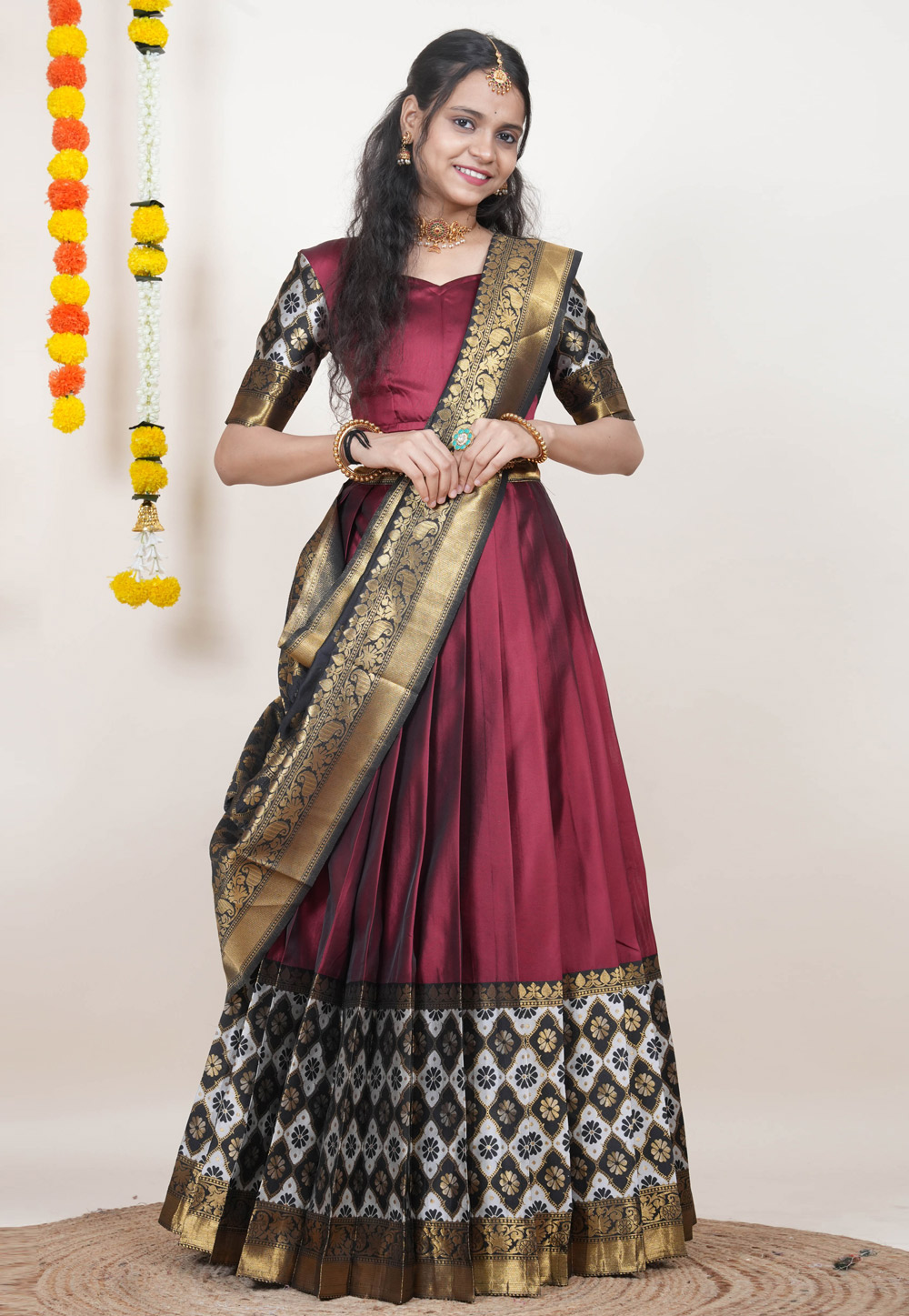 Maroon Silk A Line Lehenga Choli 312469