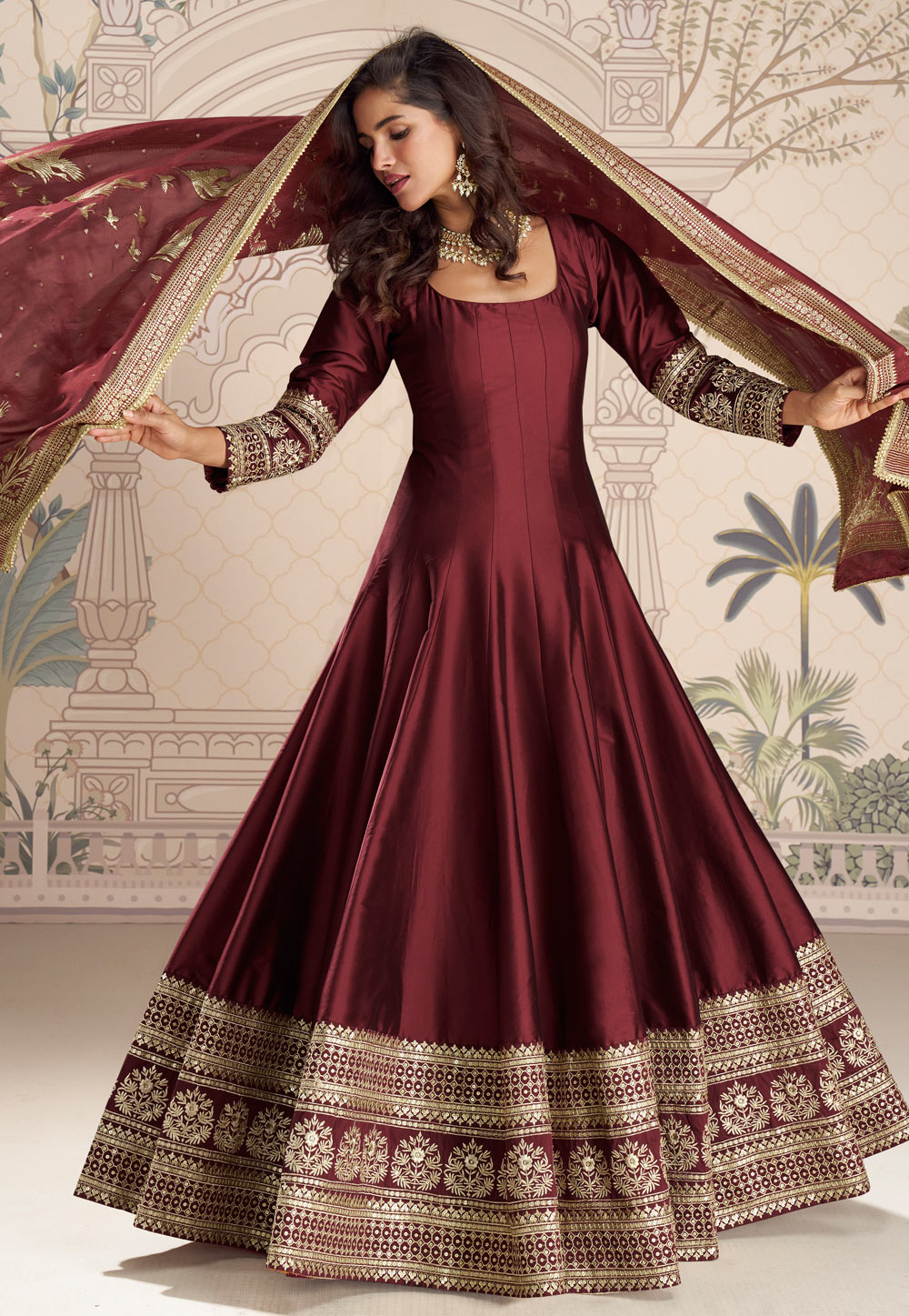 Maroon Silk Anarkali Suit 320758