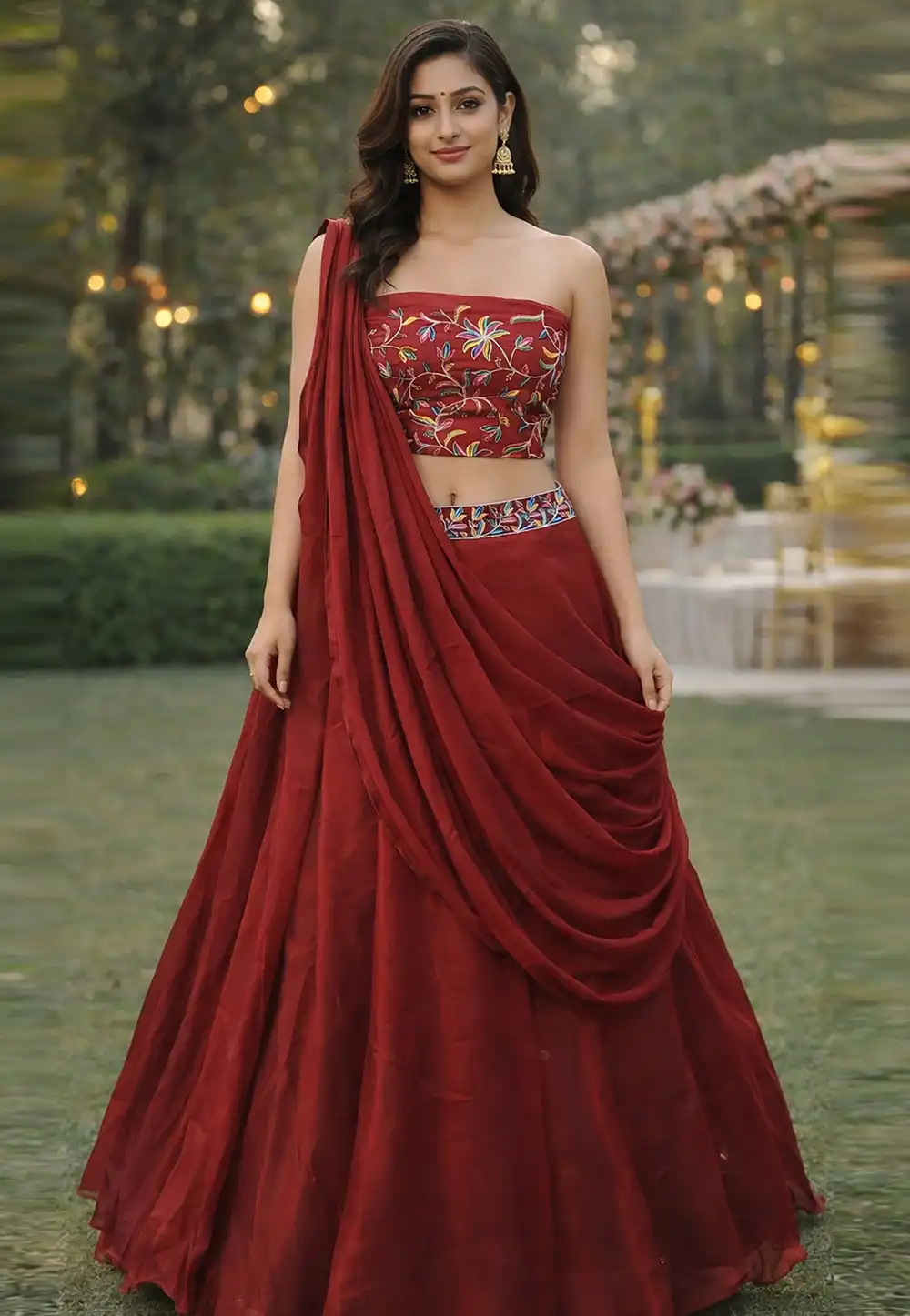 Maroon Silk Circular Lehenga Choli 329181