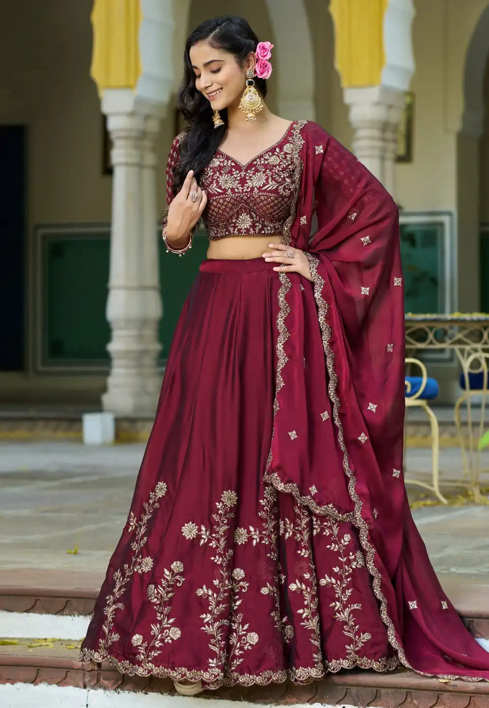 Maroon Silk Circular Lehenga Choli 328607