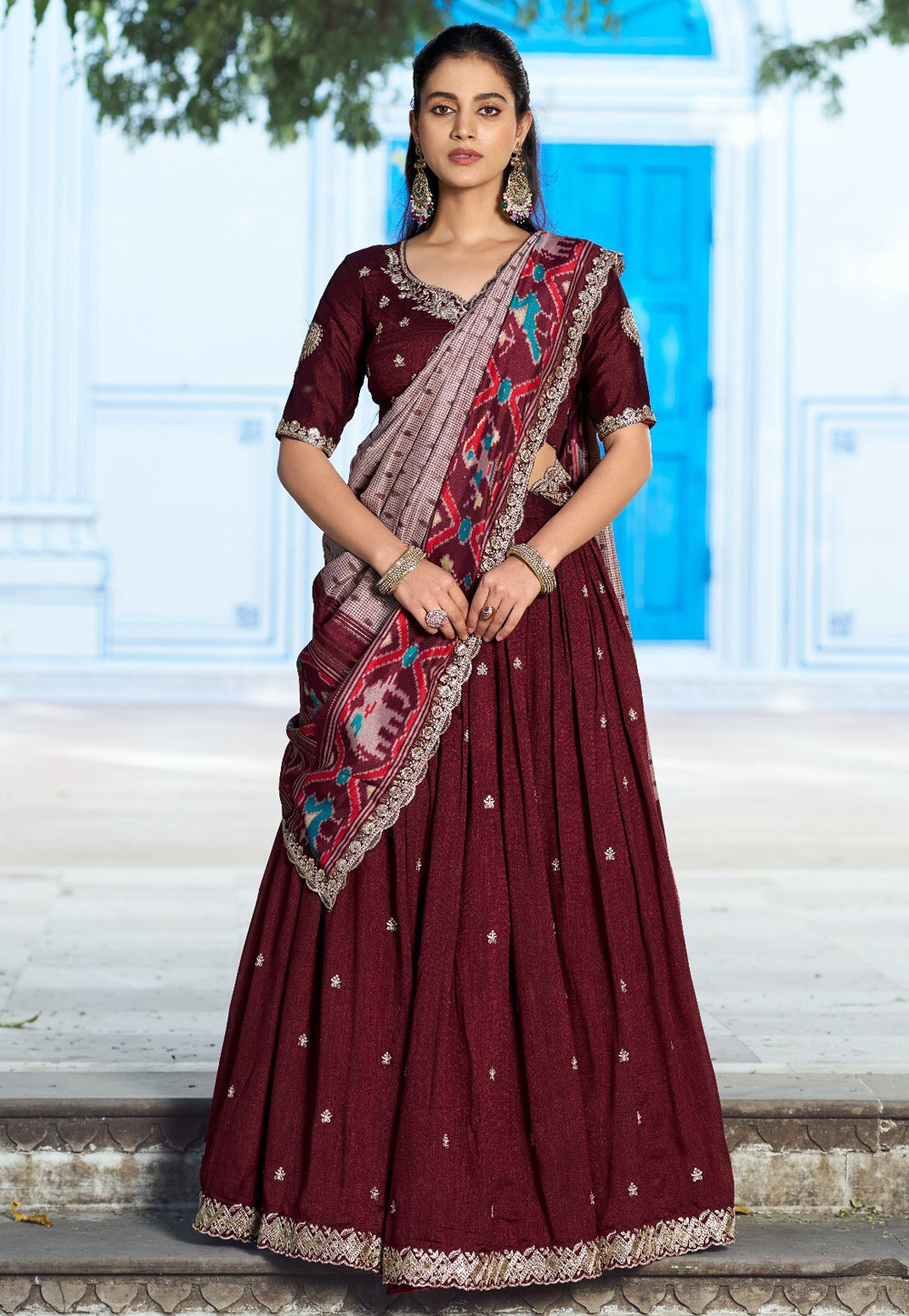 Maroon Silk Circular Lehenga Choli 328672