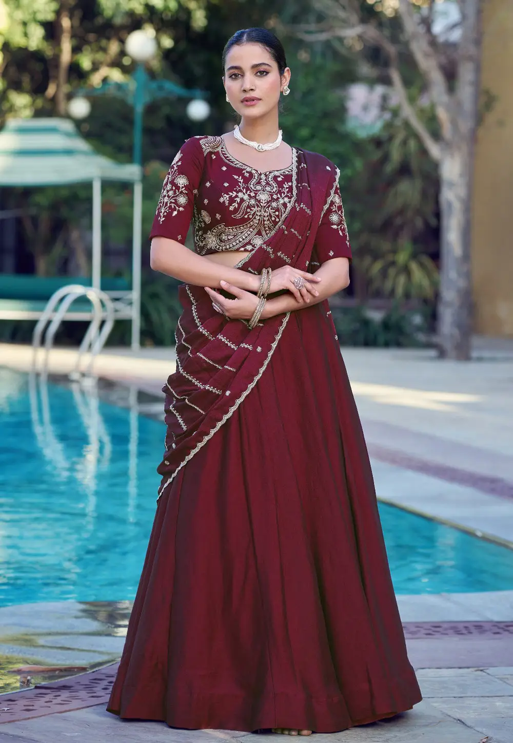 Maroon Silk Circular Lehenga Choli 332341