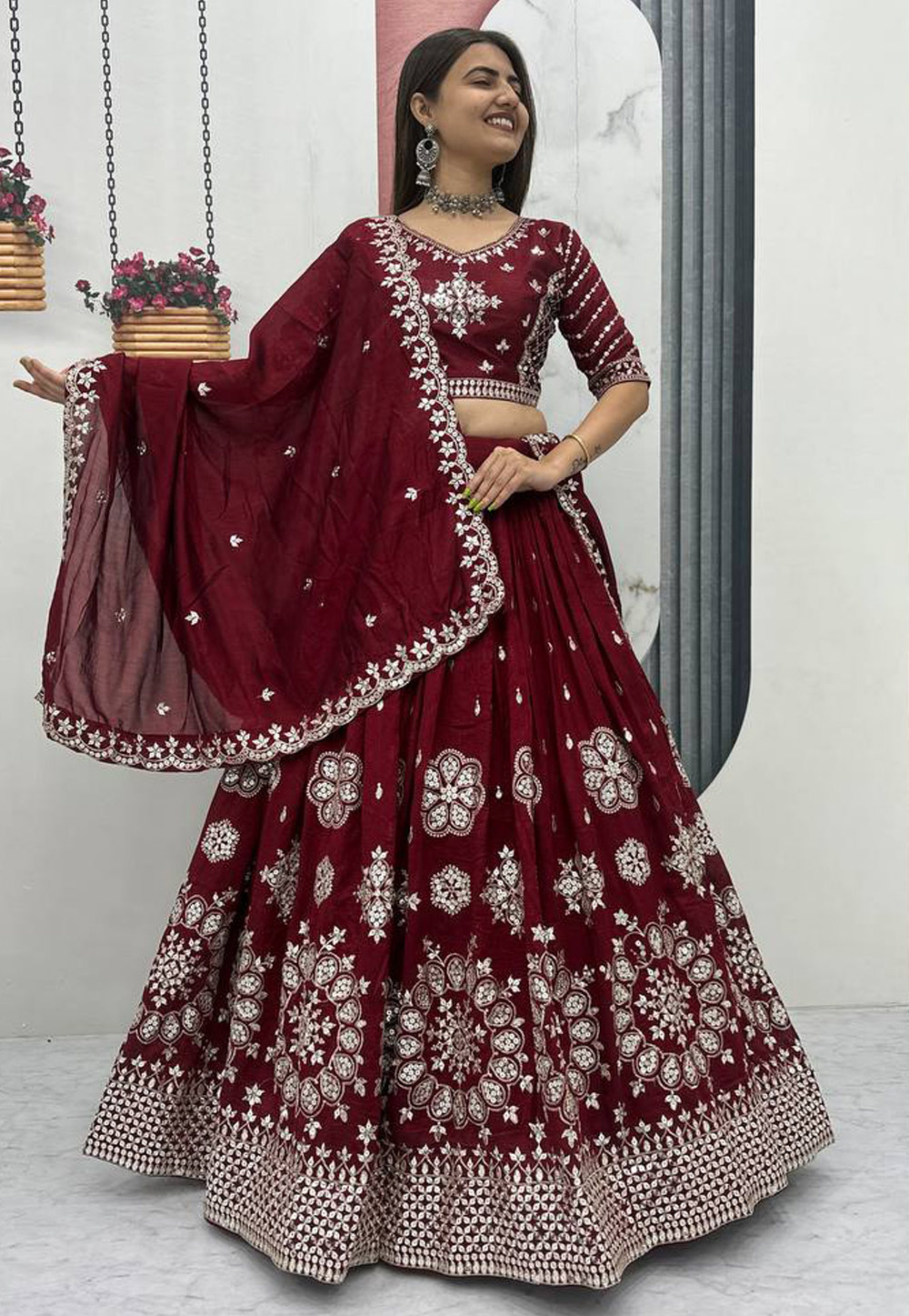 Maroon Silk Circular Lehenga Choli 320558