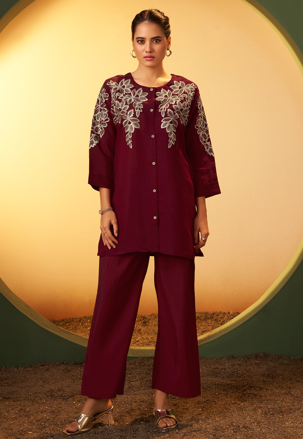 Maroon Silk Co-Ords Set 322703