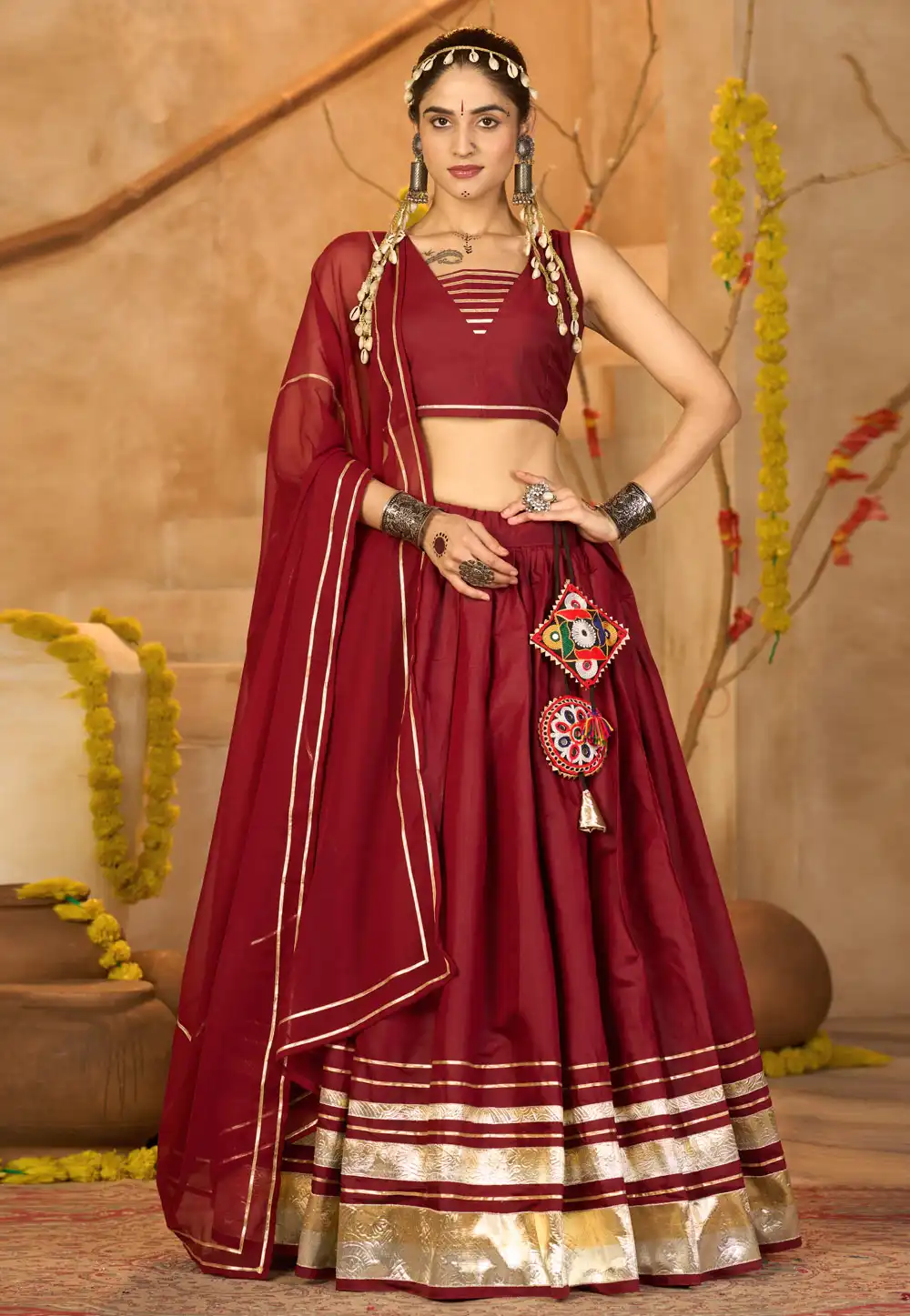 Maroon Silk Crepe Navratri Chaniya Choli 314164