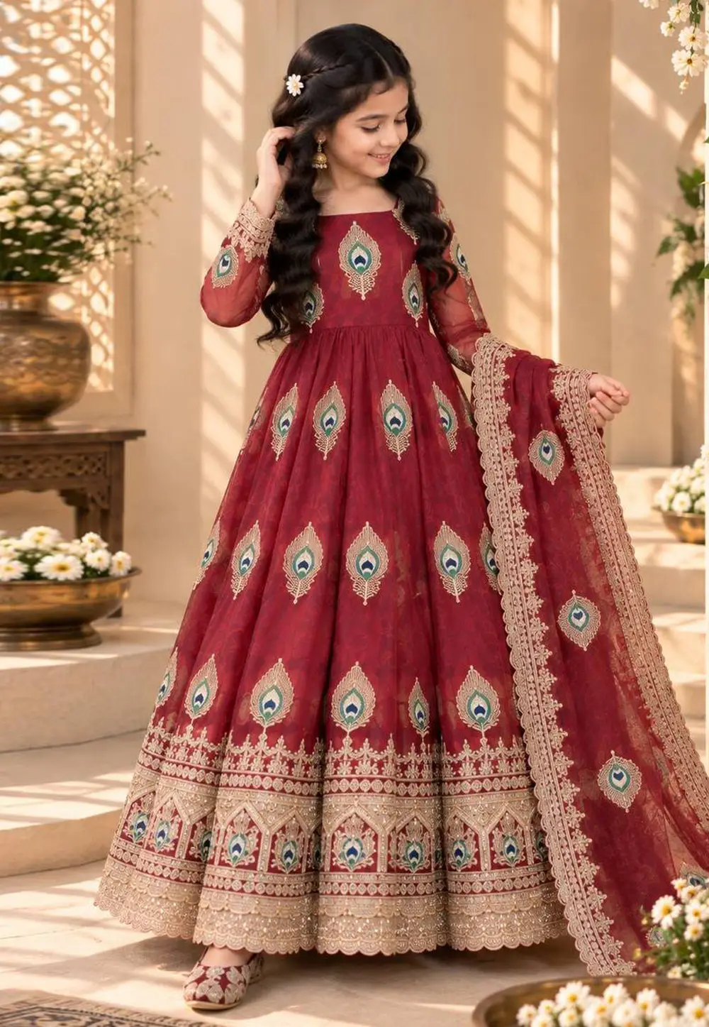 Maroon Silk Girls Salwar Suit 335407
