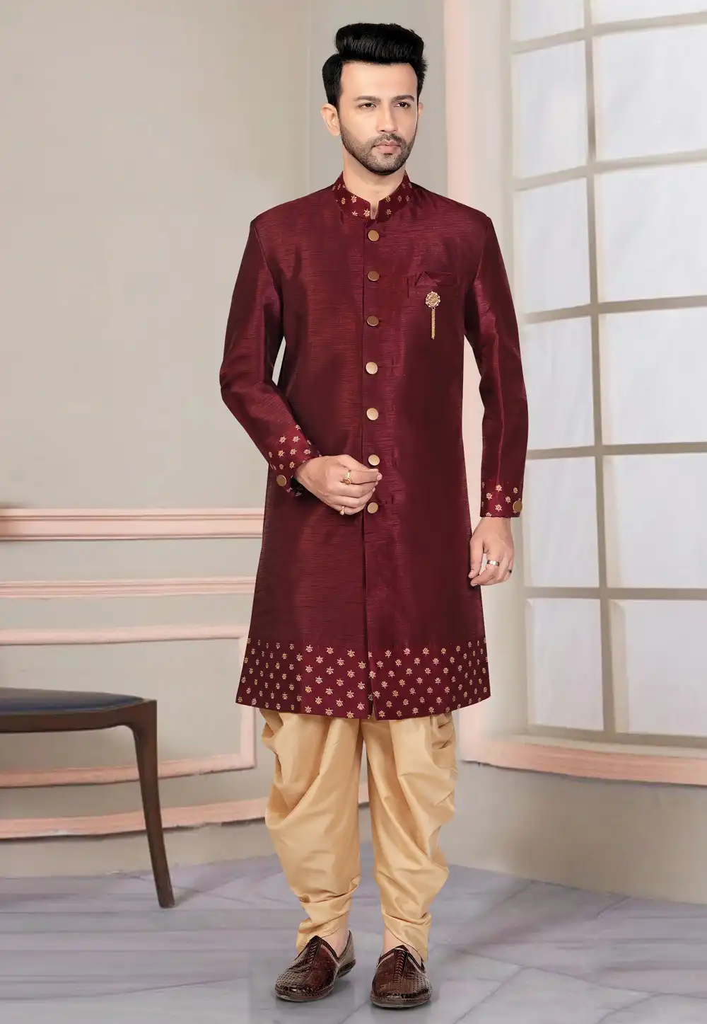 Maroon Silk Indo Western Suit 316137