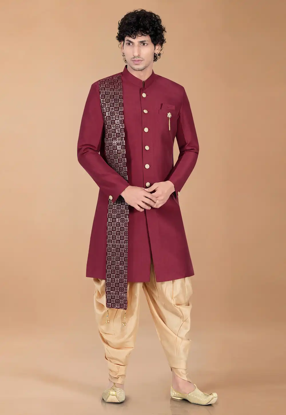 Maroon Silk Indo Western Suit 329896