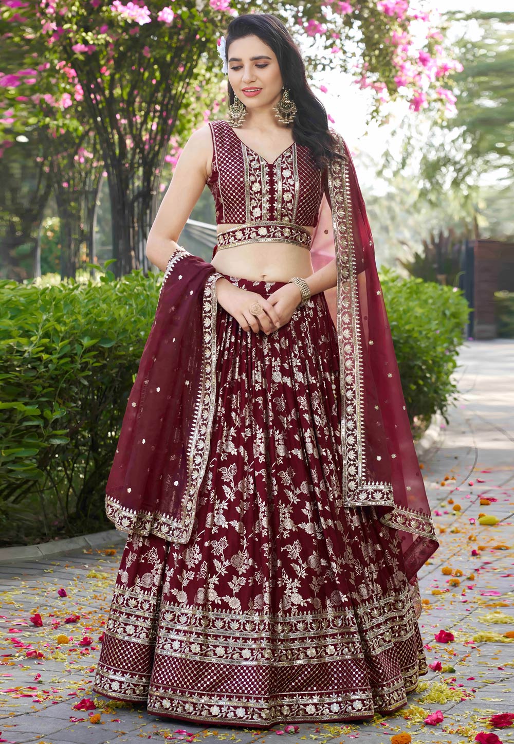 Maroon Silk Jacquard Circular Lehenga Choli 312562