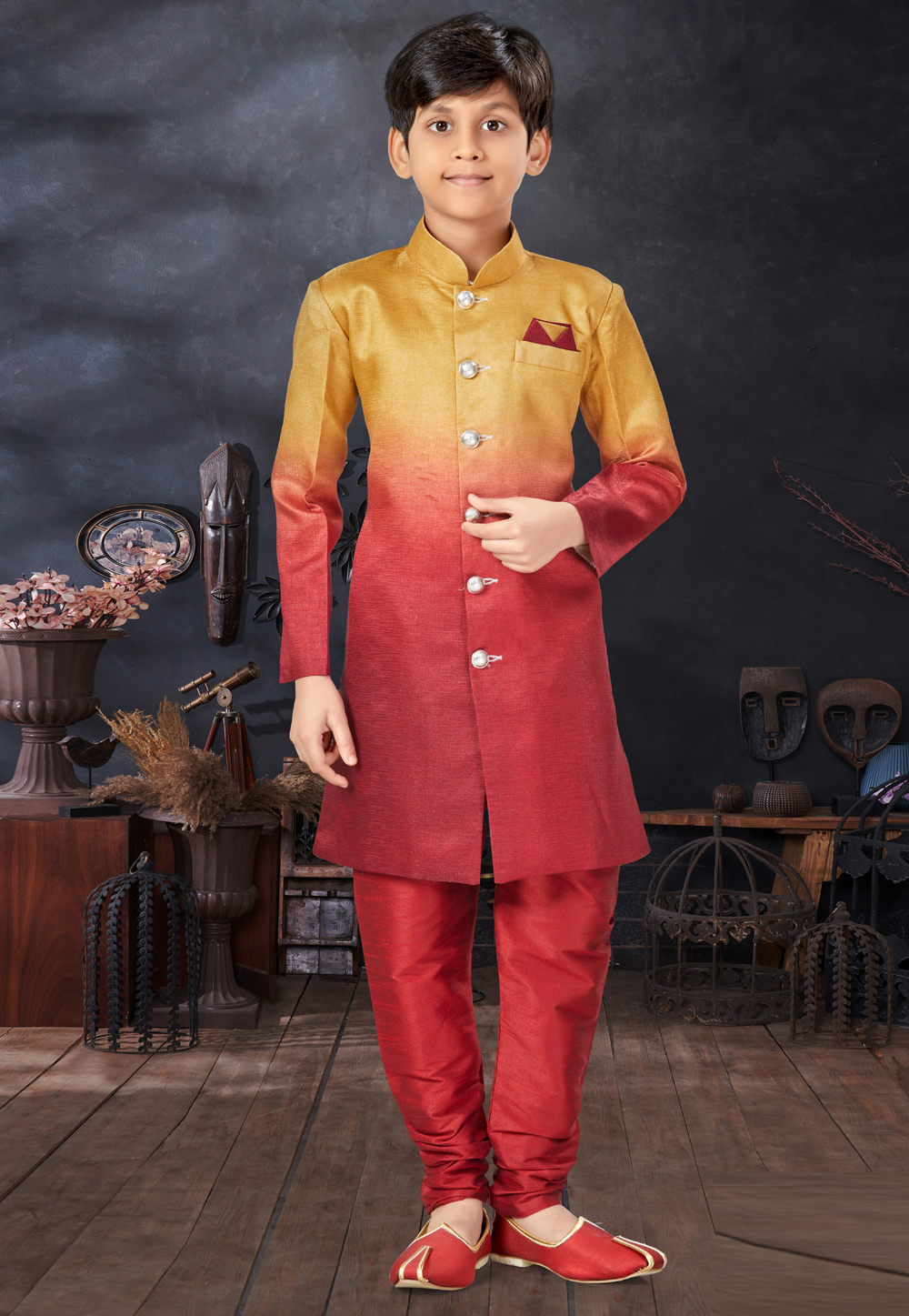 Maroon Silk Kids Indo Western Sherwani 279092