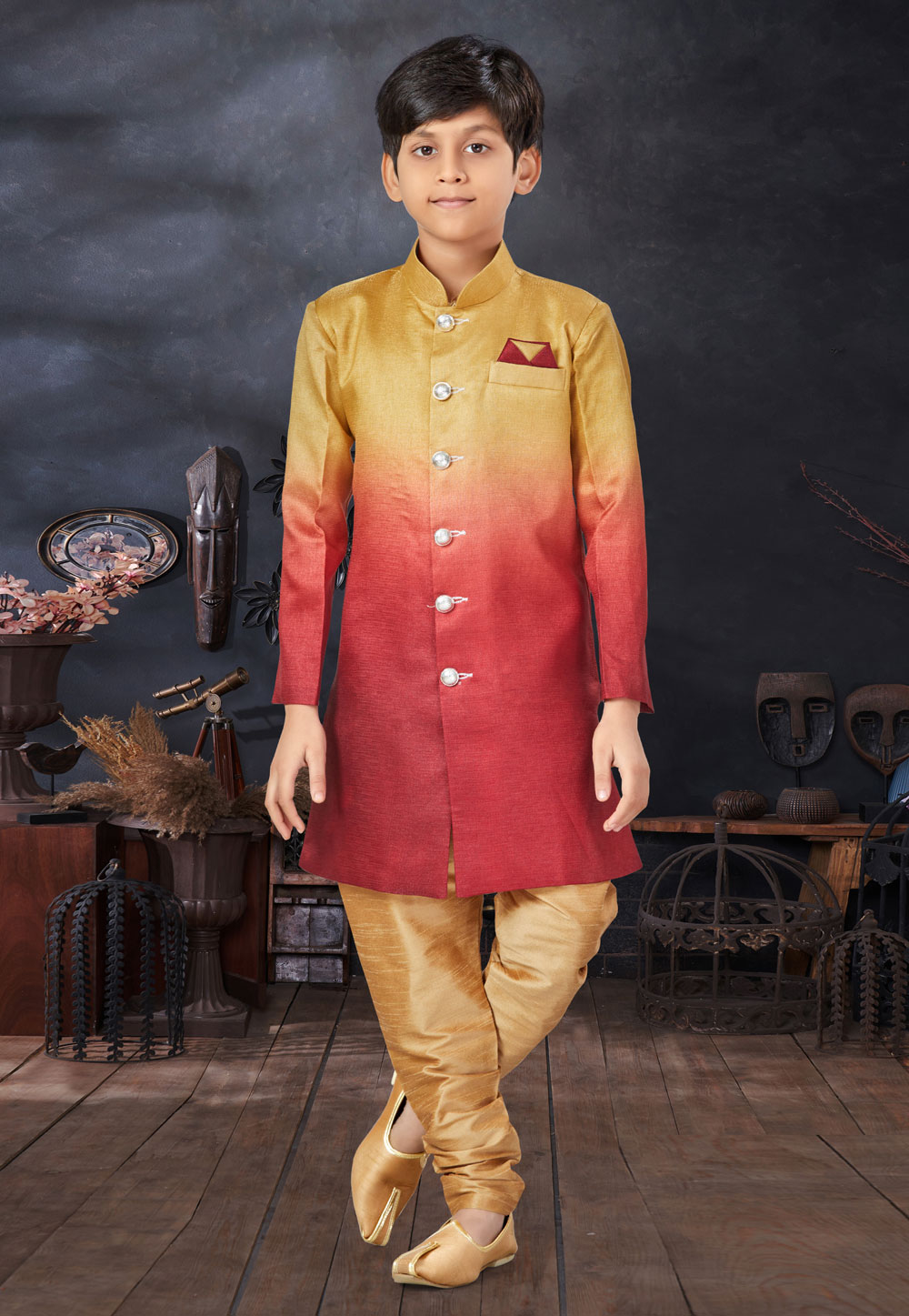 Maroon Silk Kids Indo Western Sherwani 279103
