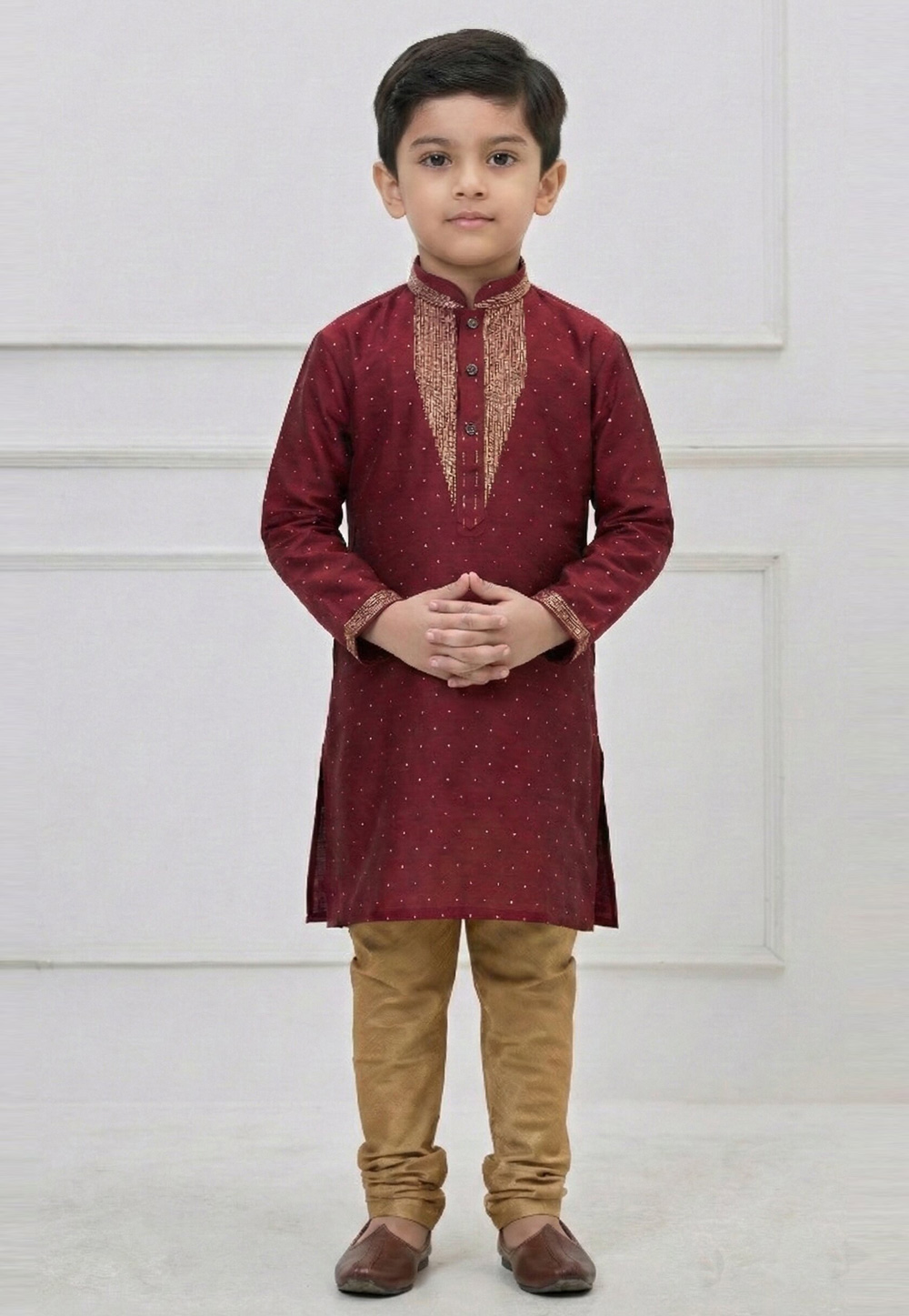 Maroon Silk Kids Kurta Pajama 325141